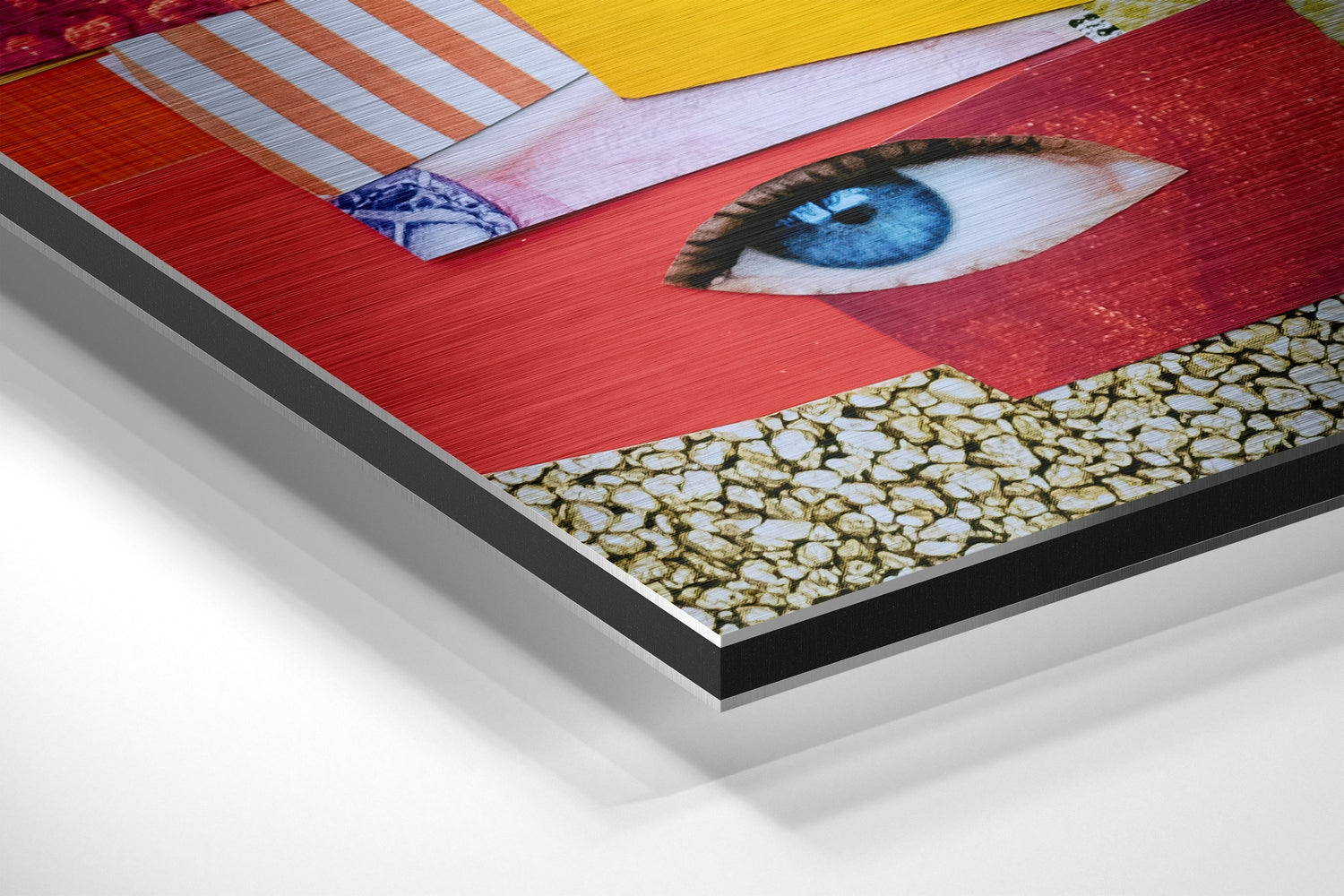 Orange Pink Collage With Eyes Brushed Aluminium Dibond Wall Art