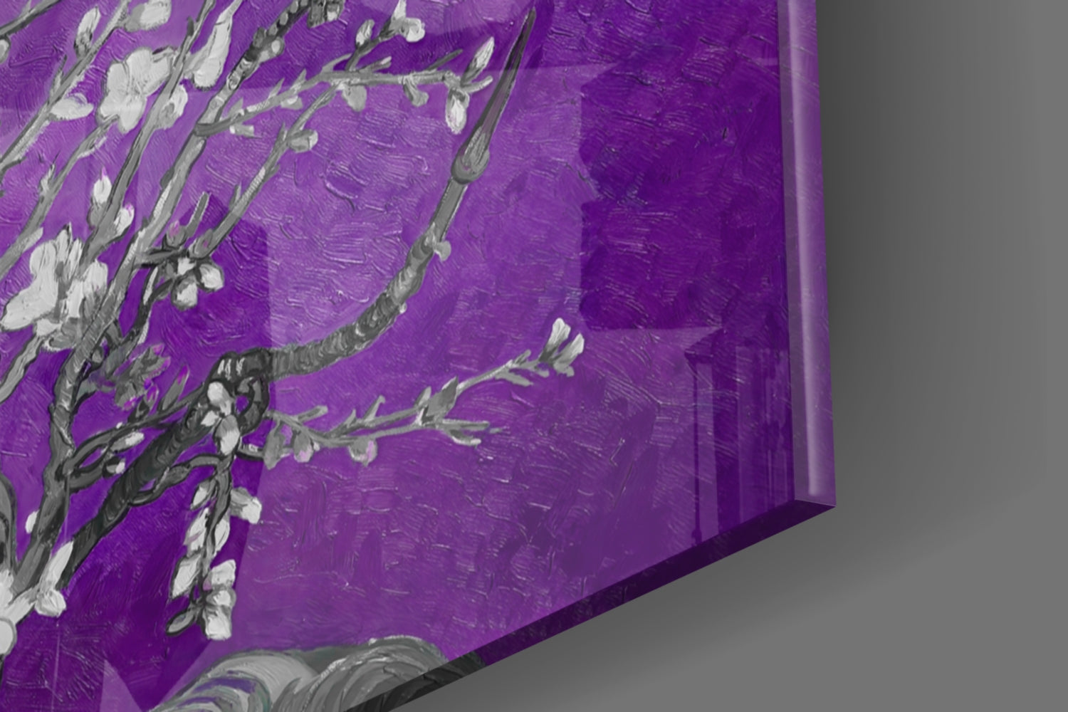 White Blossoms on Vivid Purple Glass Wall Art