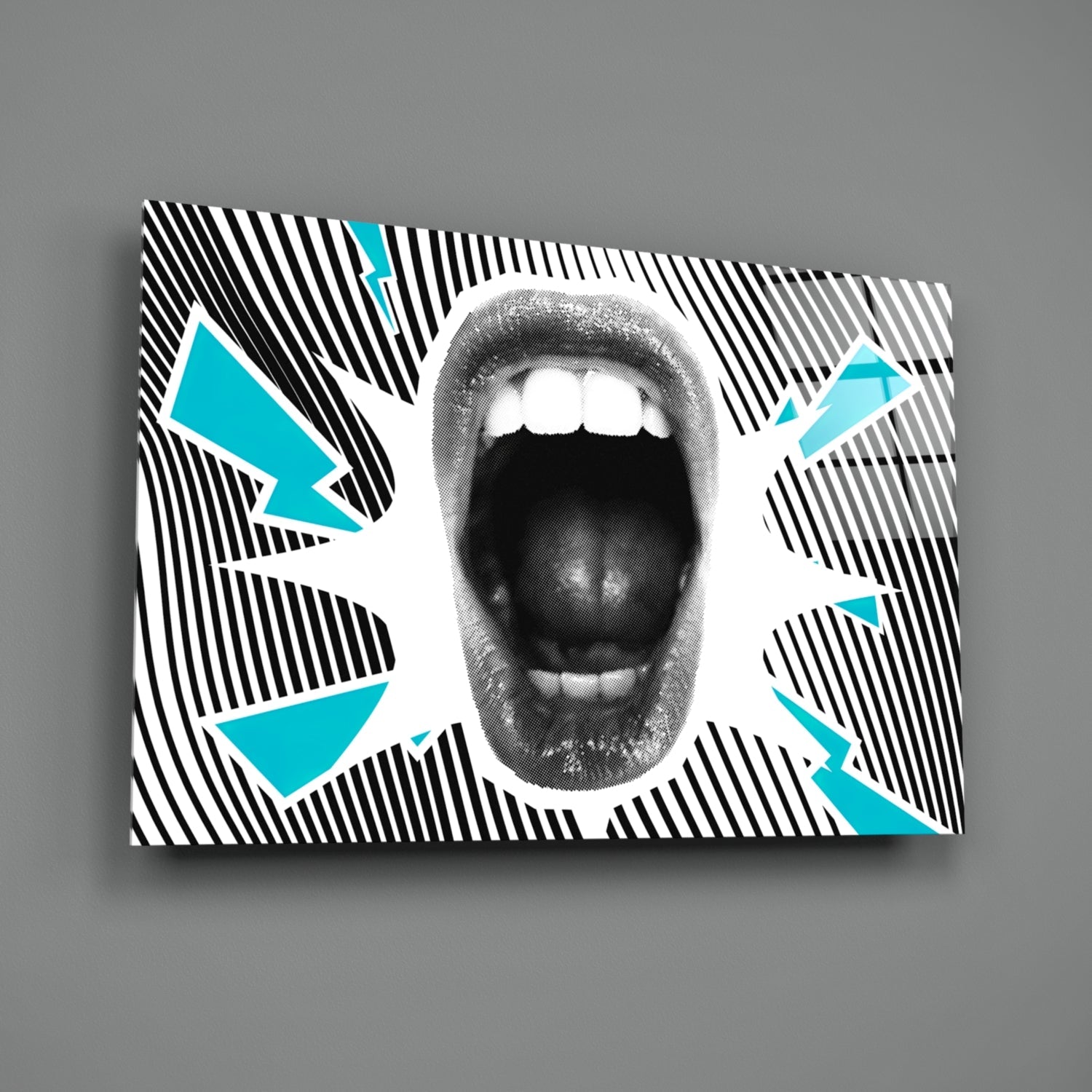 Shouting Mouth Striped Pop Art Glass Wall Art
