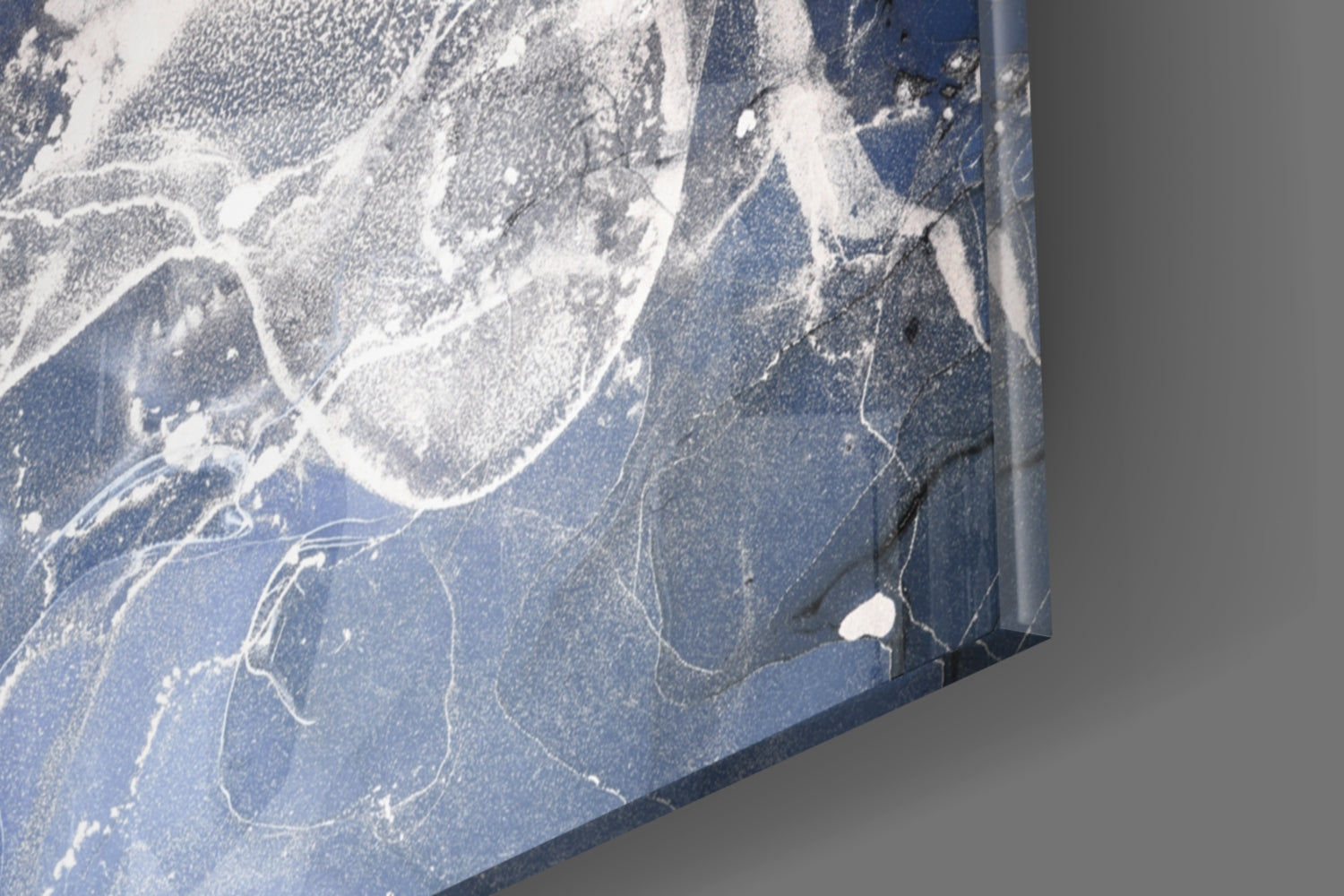 Blue Silver Ink Marble Glass Wall Art