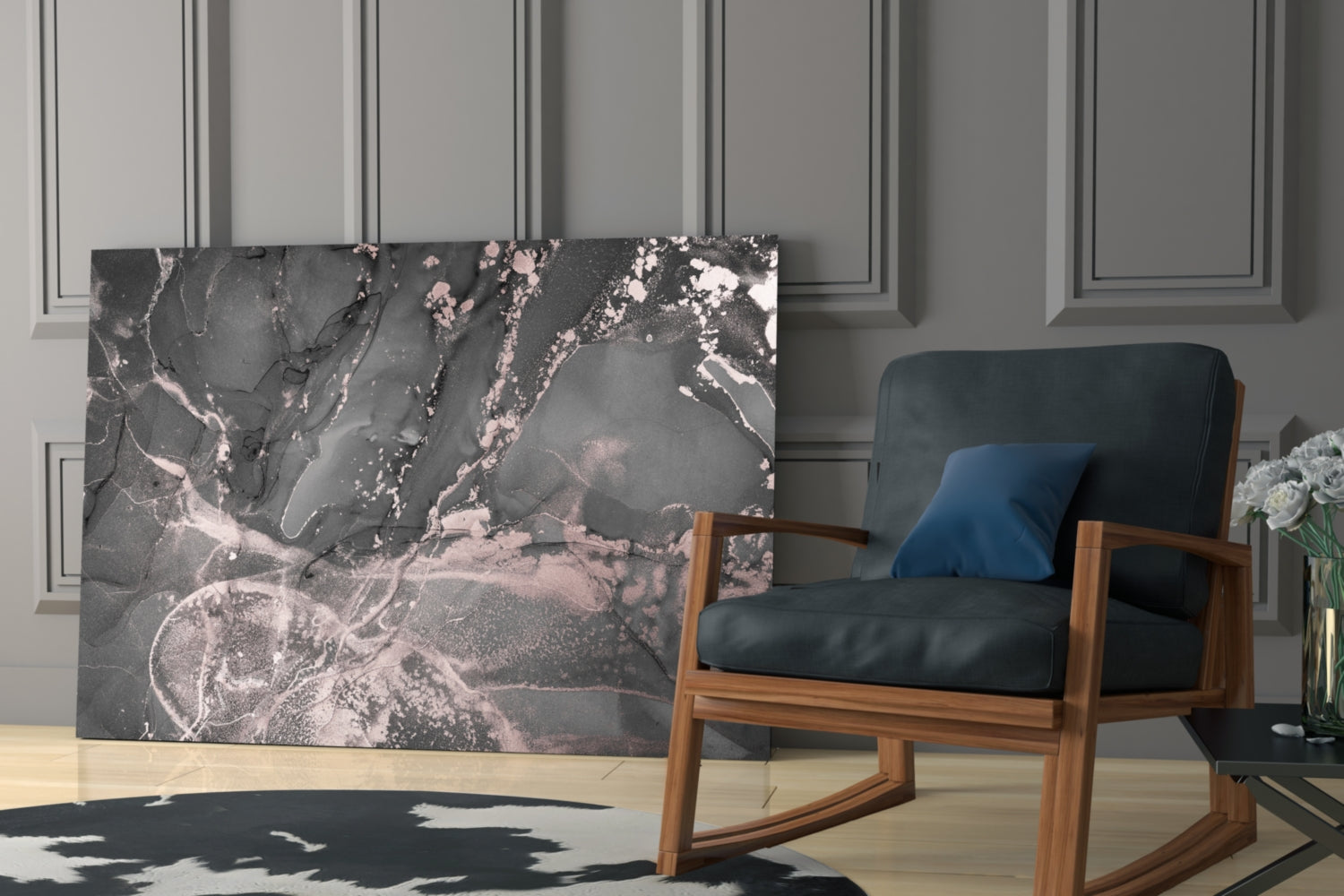 Charcoal Rose Gold Marble Glass Wall Art