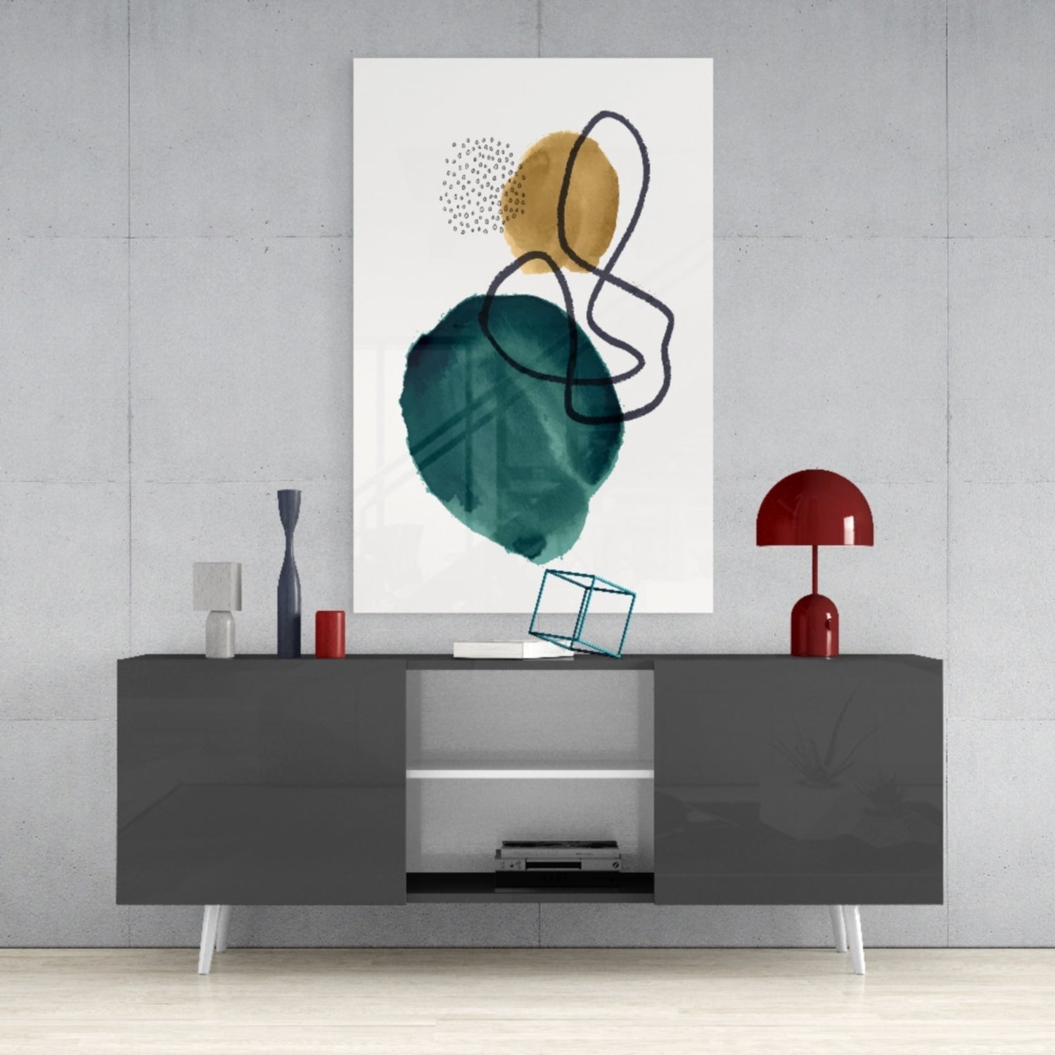 Teal Gold Navy Loop Watercolor Glass Wall Art