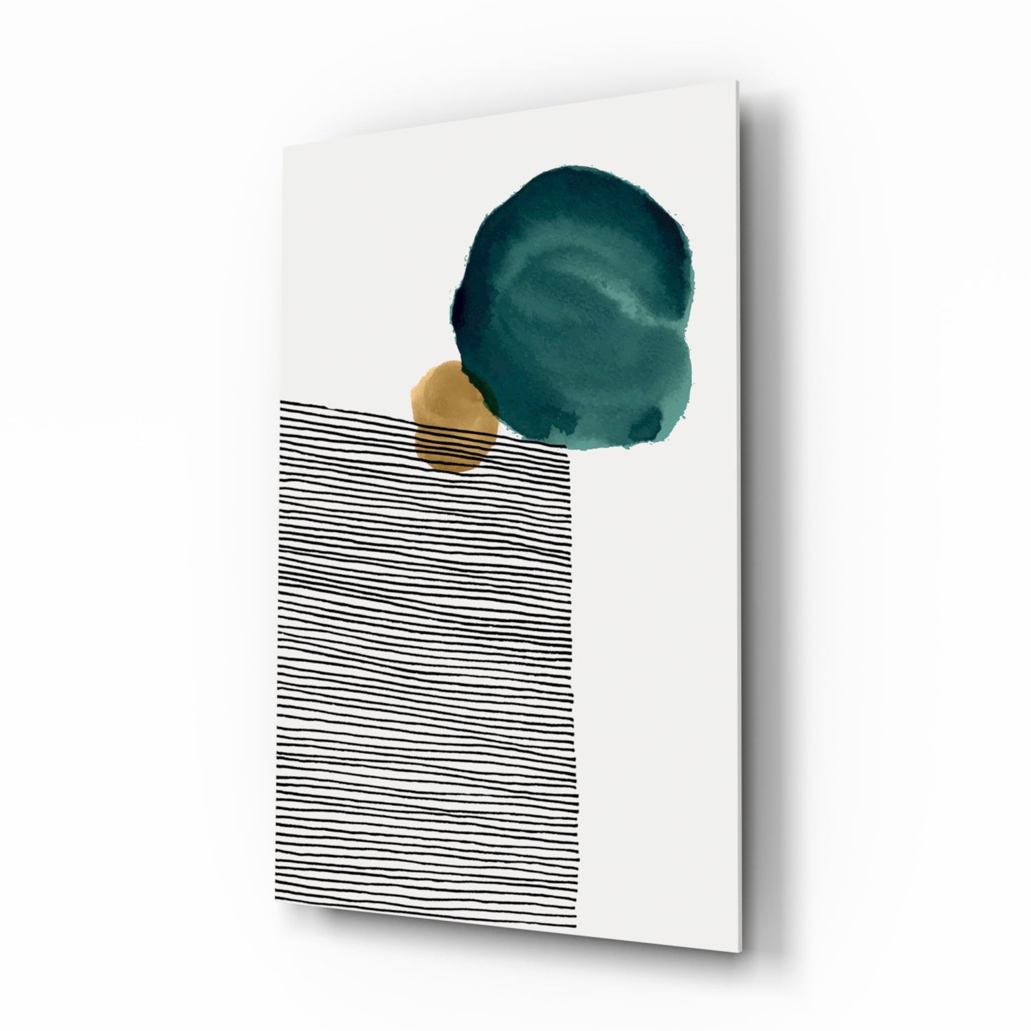 Teal Circle Black Stripes Gold Glass Wall Art