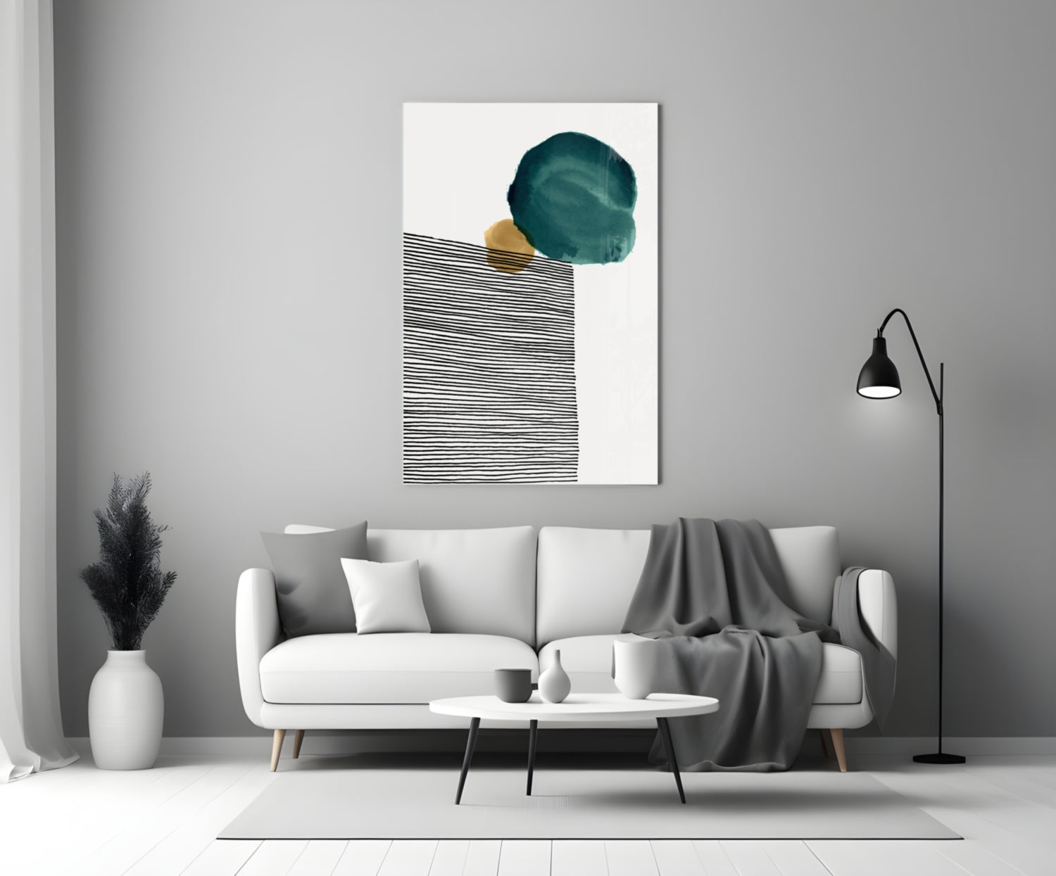 Teal Circle Black Stripes Gold Glass Wall Art