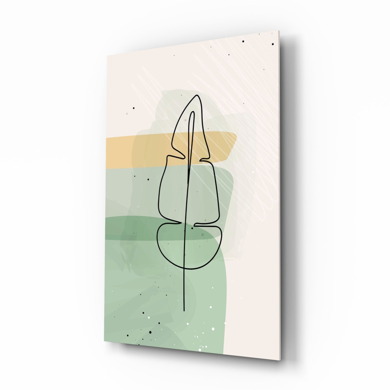 Line Art Leaf Sage Yellow Glass Wall Art