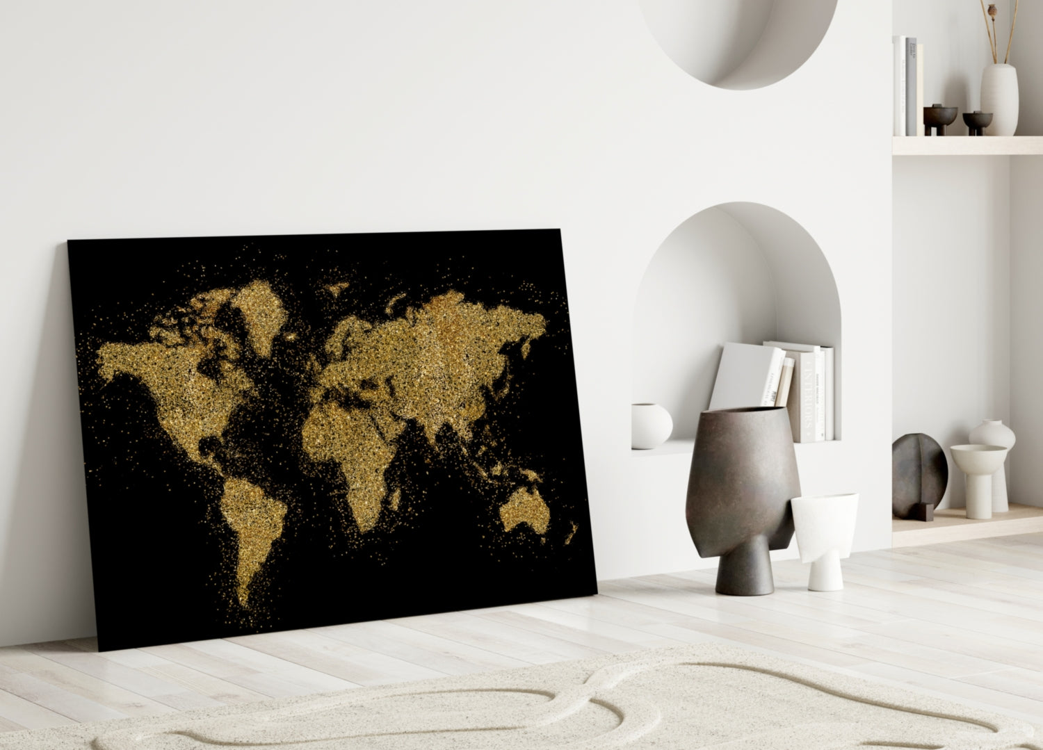 Gold Dust Splatter World Map Glass Wall Art