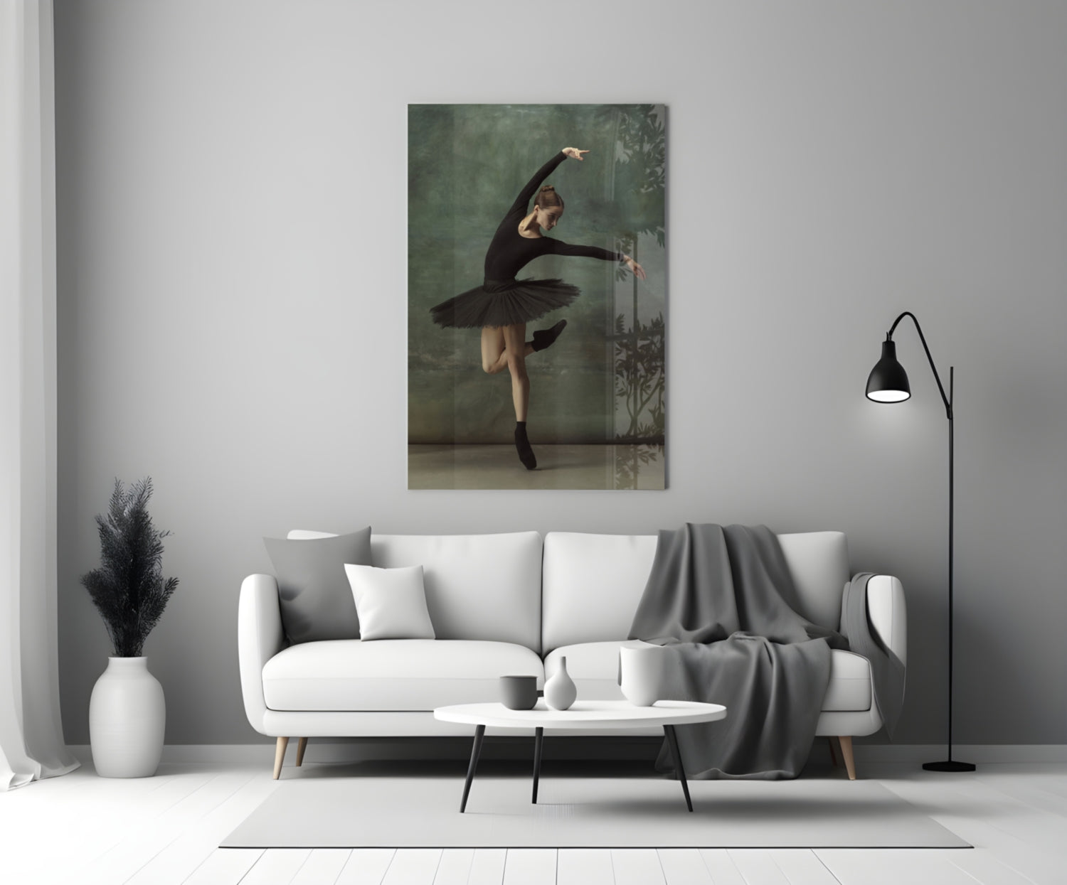 Arabesque Black Tutu Ballerina Glass Wall Art