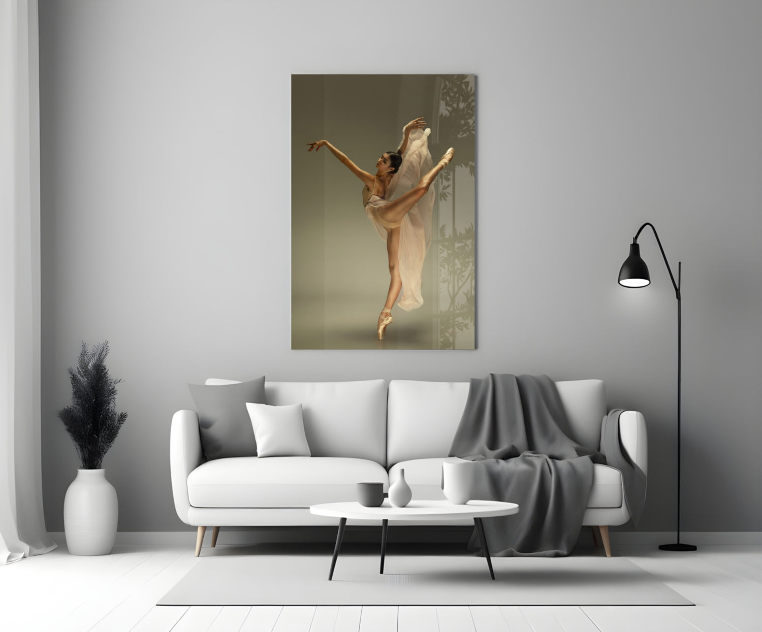 Arched Beige Veil Ballerina Glass Wall Art