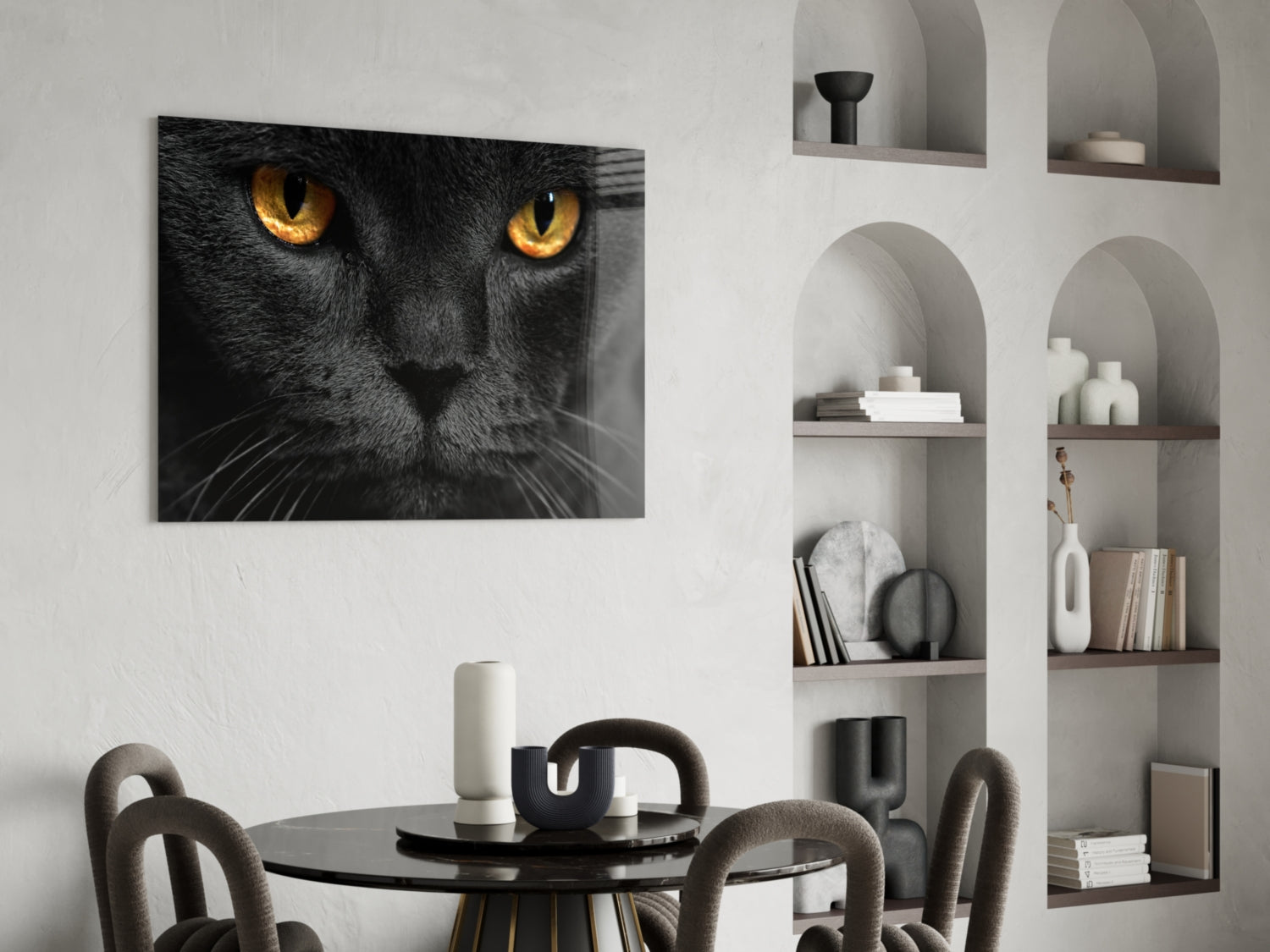 Golden Eyed Black Cat Glass Wall Art