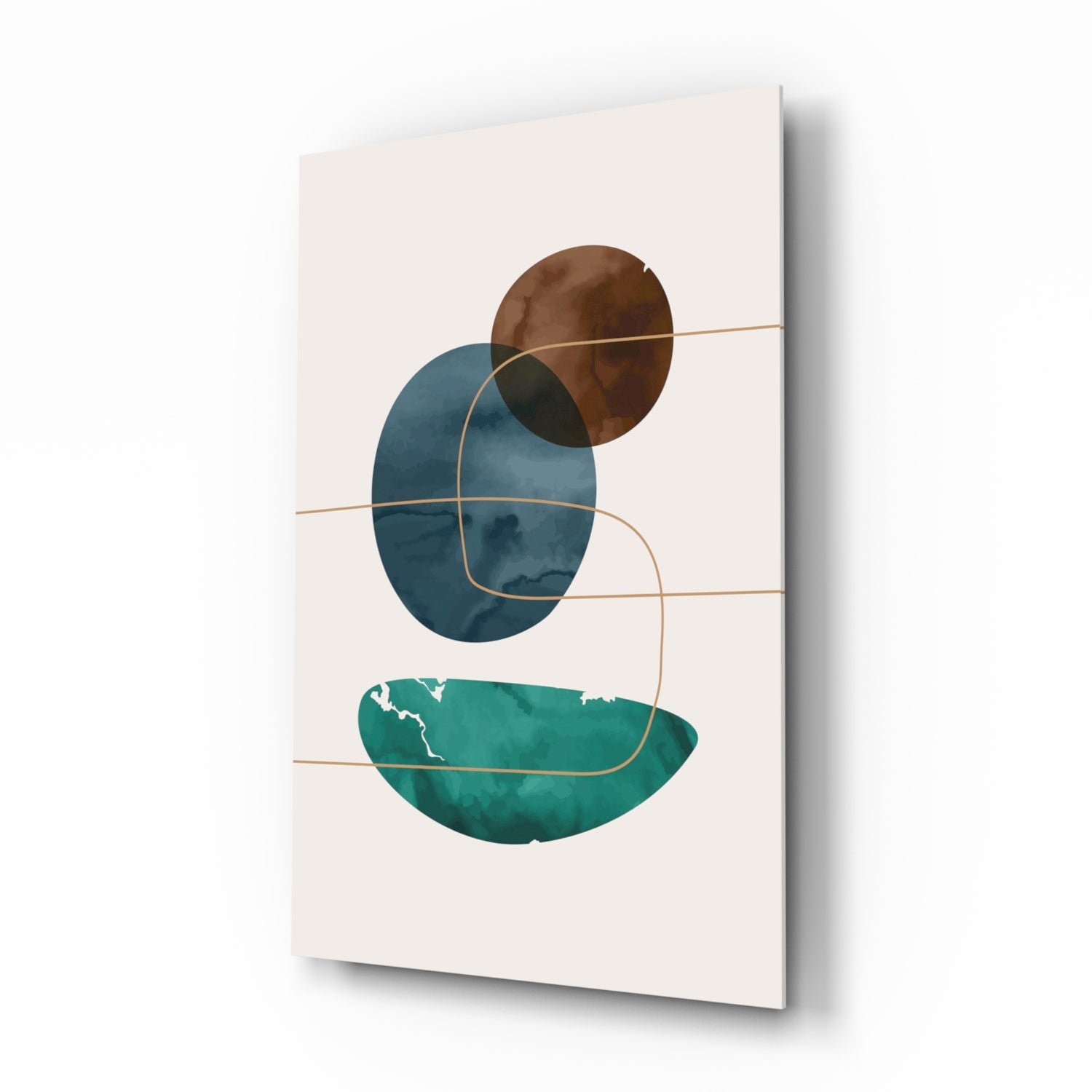 Teal Bowl And Navy Circle Shapes Glass Wall Art