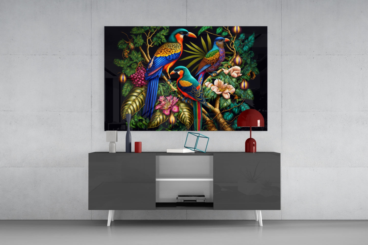 Tropical Birds Glass Wall Art || Designers Collection