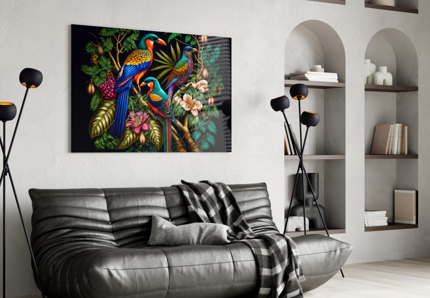 Tropical Birds Glass Wall Art || Designers Collection