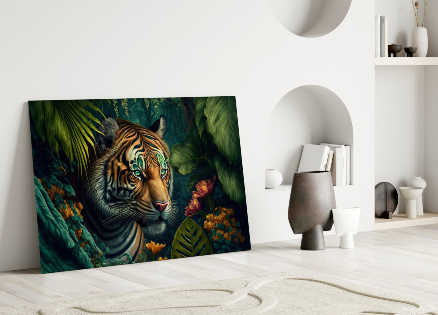 Trap Behind Flowers Glass Wall Art || Designer Collection