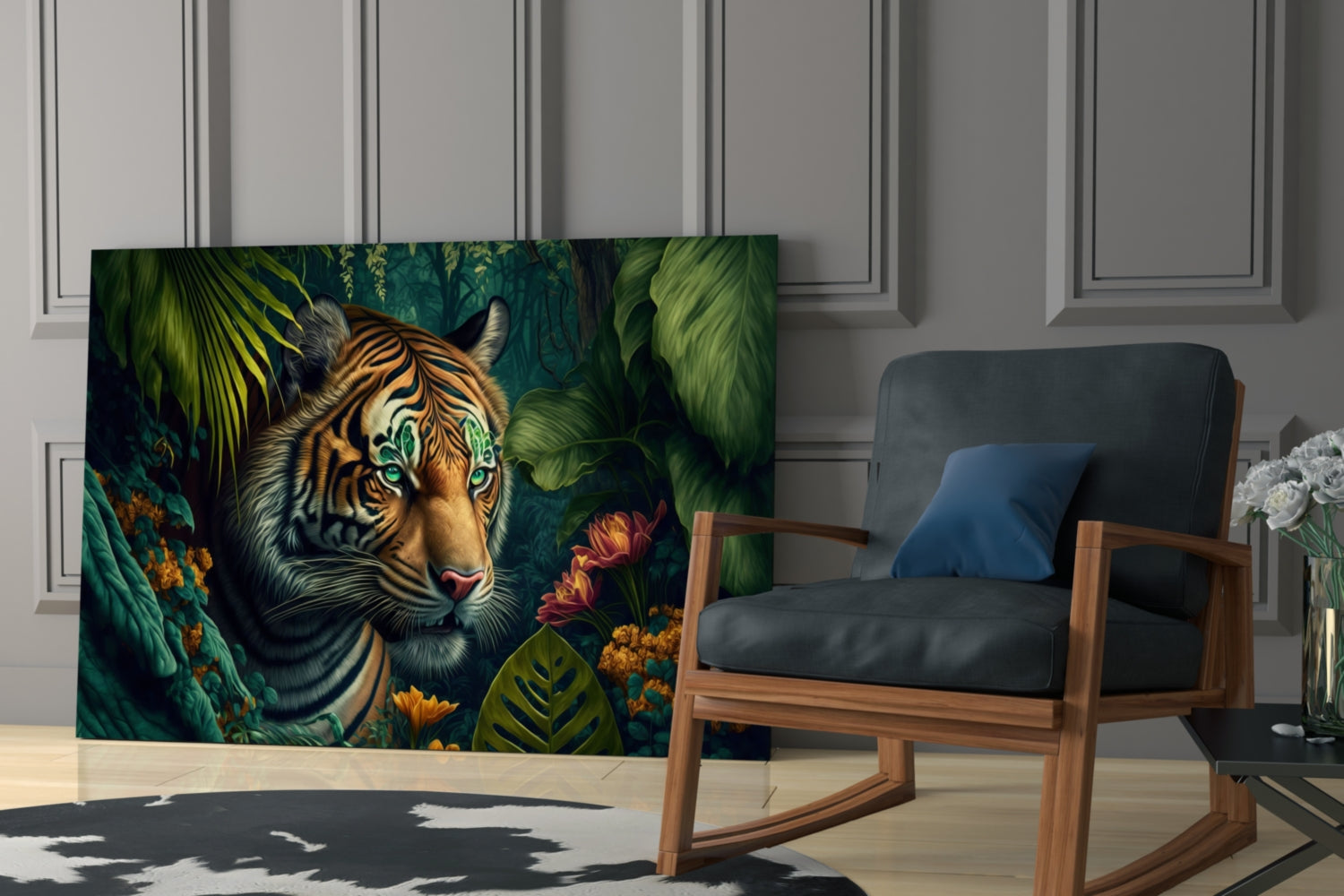 Trap Behind Flowers Glass Wall Art || Designer Collection