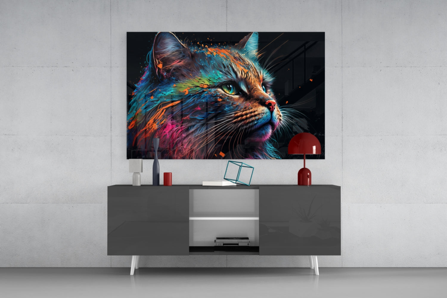 Colorful Cat Glass Wall Art || Designers Collection