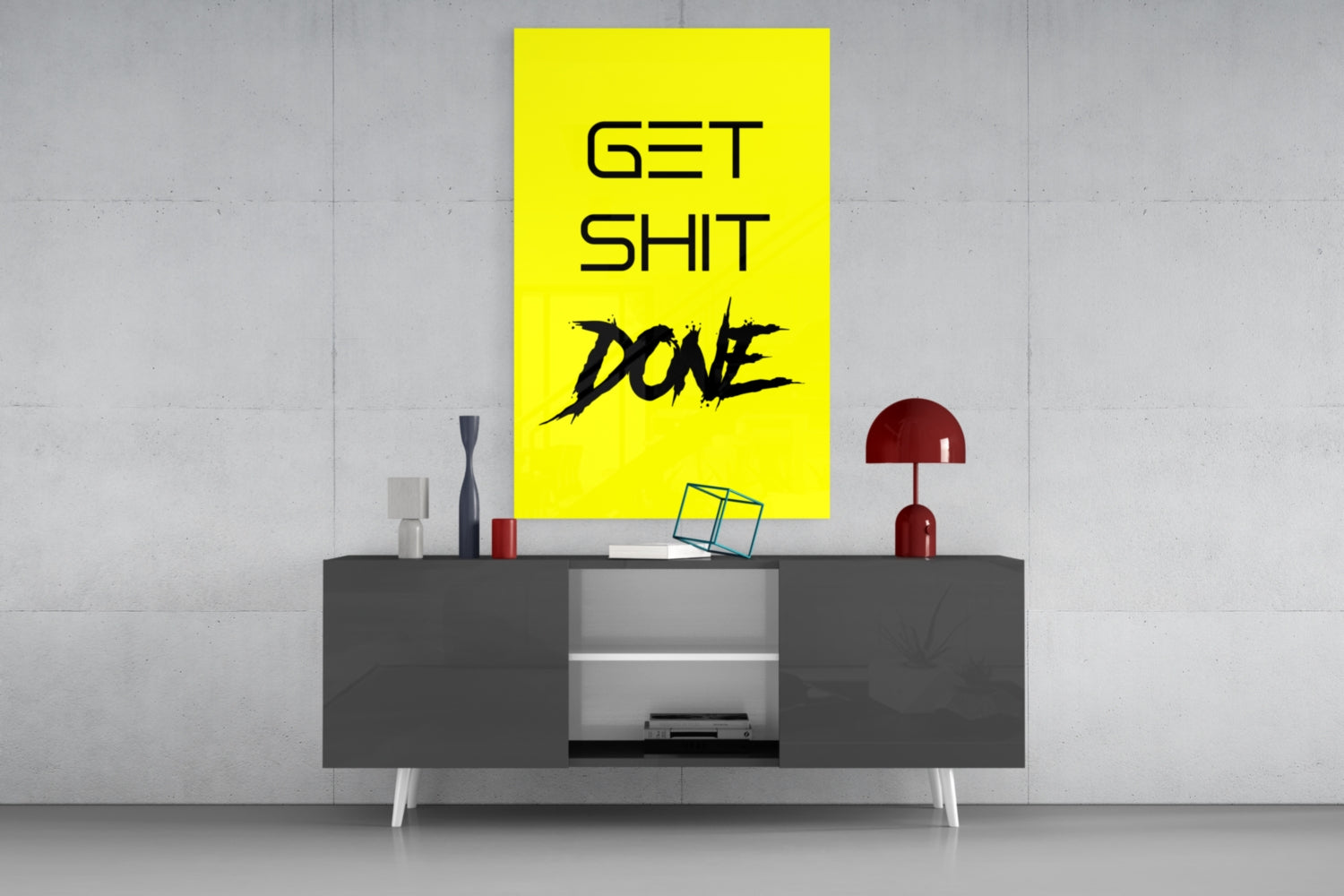 Get Shit Done Yellow Glass Wall Art