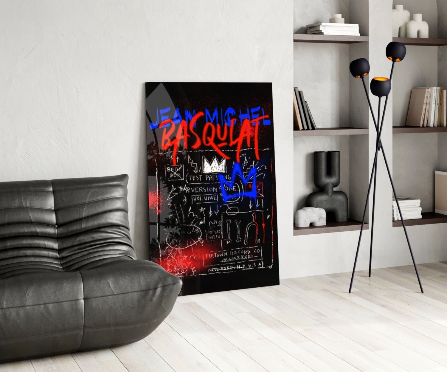 Blue Red Crown Graffiti Glass Wall Art