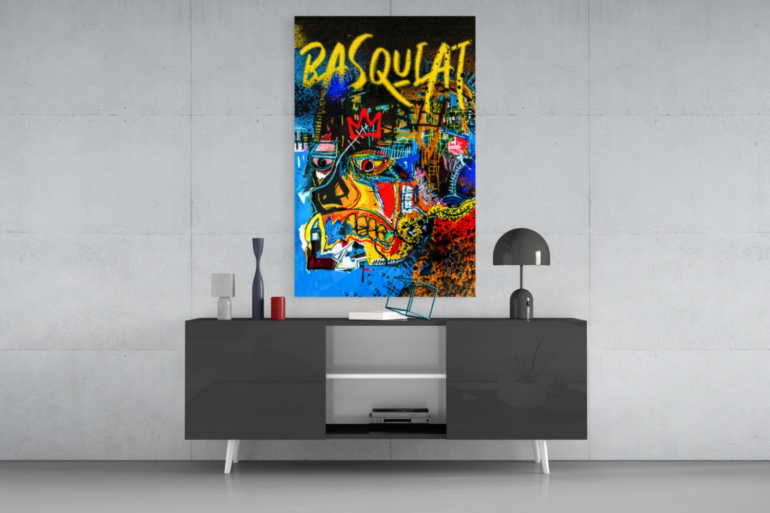 Blue Colorful Screaming Skull Glass Wall Art