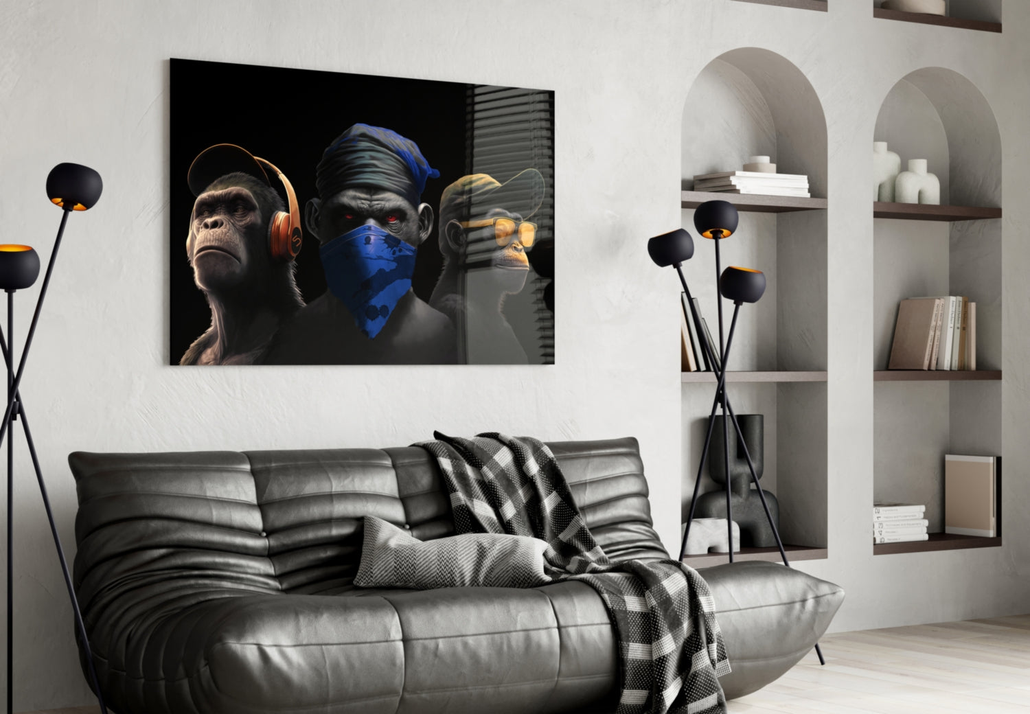 3 Wise Monkeys Glass Wall Art || Designer Collection