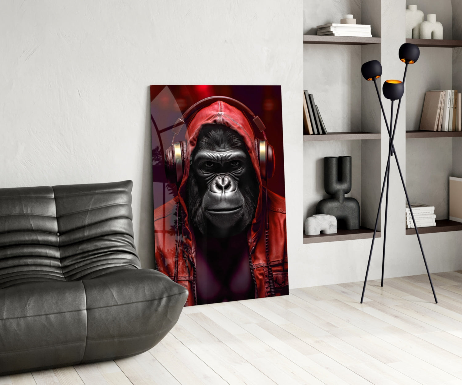 Blue Hoodie Headphones Gorilla Glass Wall Art