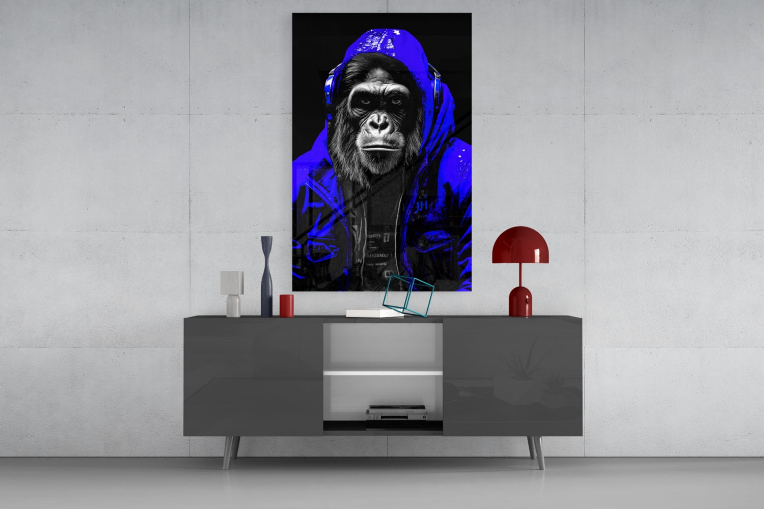 Electric Blue Hooded Gorilla Glass Wall Art