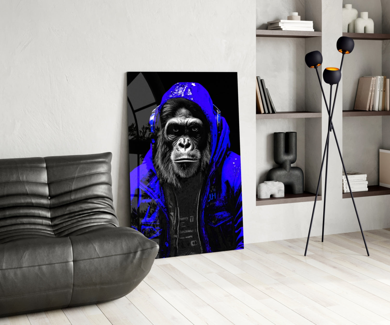 Electric Blue Hooded Gorilla Glass Wall Art