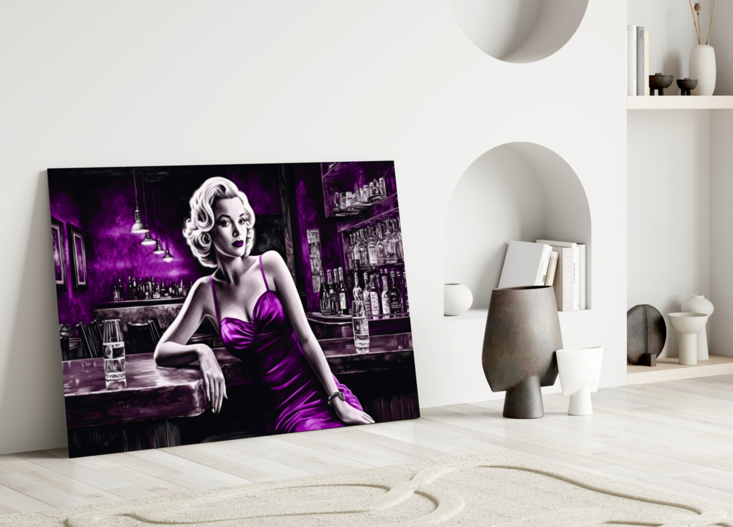 Violet Satin Blonde at Bar Glass Wall Art
