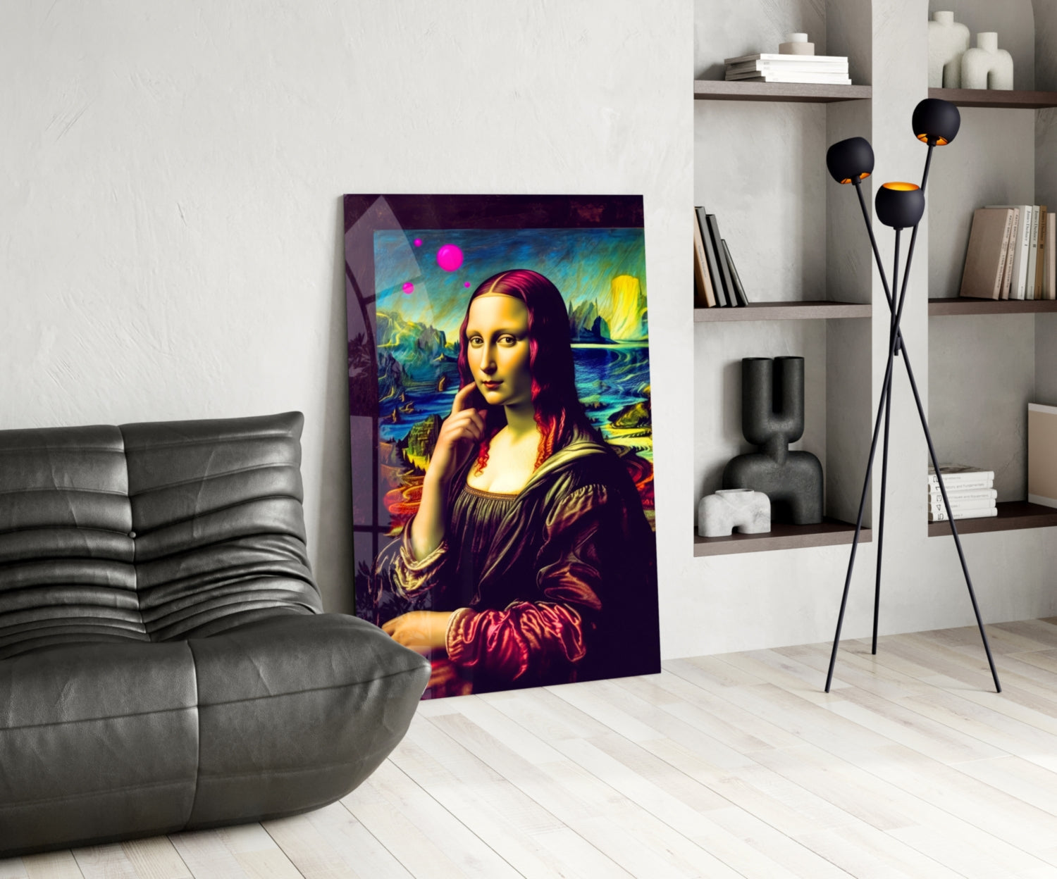 Vivid Pop Landscape Mona Lisa Glass Wall Art