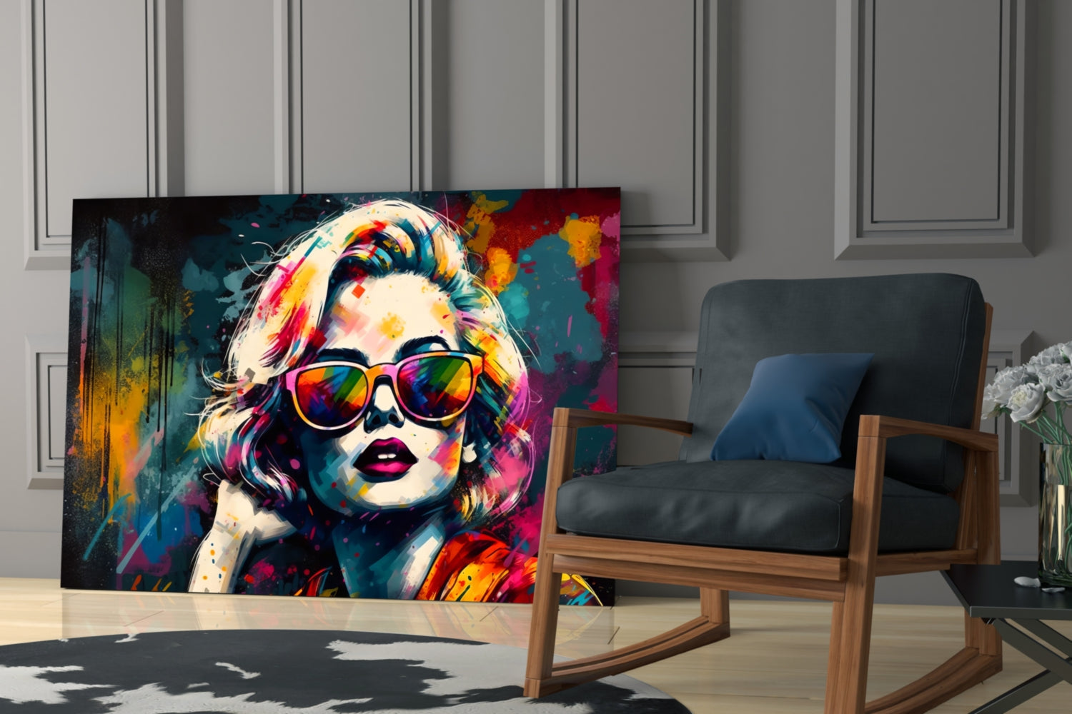 Rainbow Lens Sunglasses Splatter Face Glass Wall Art