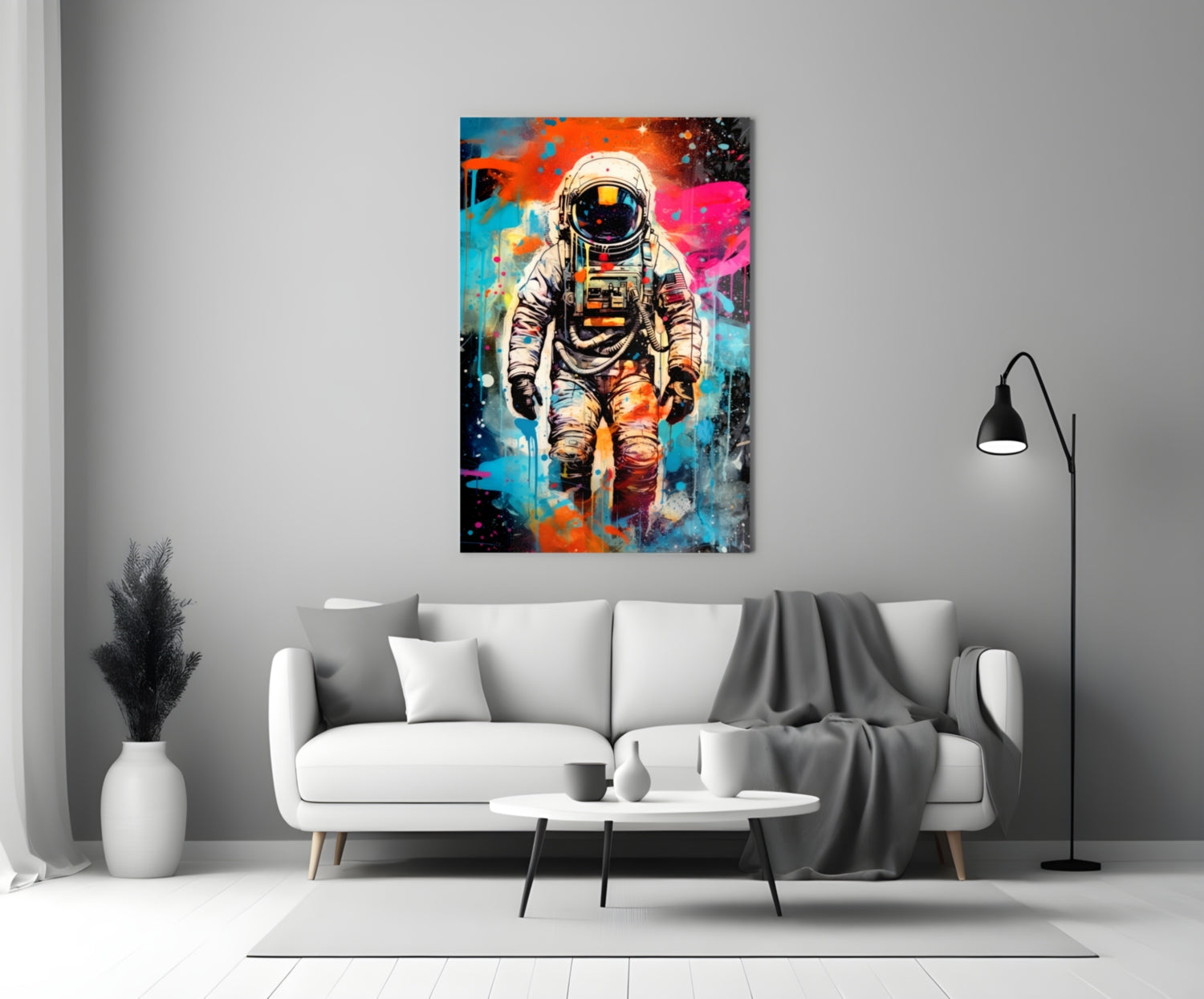 Graffiti Splatter Astronaut Glass Wall Art