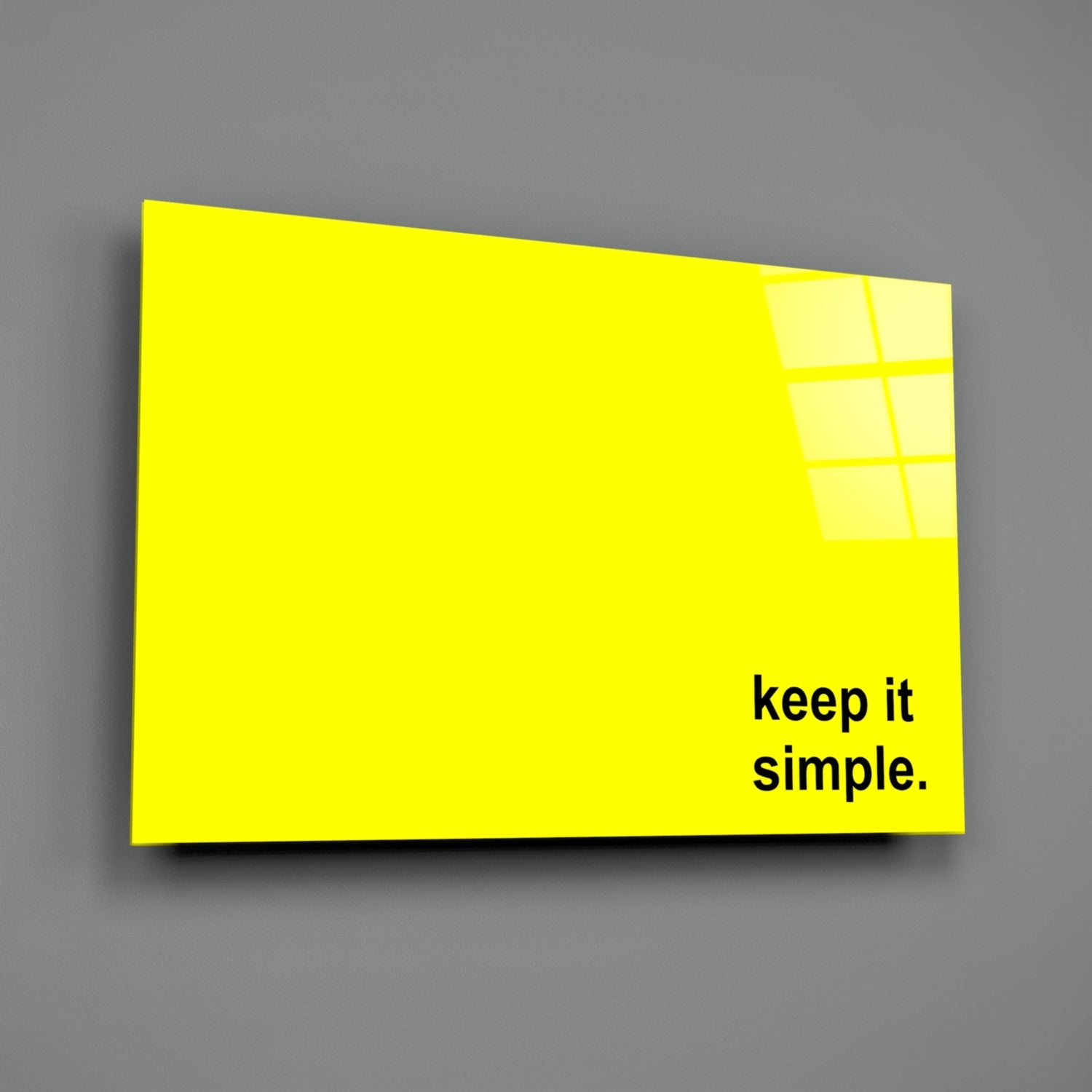 Keep It Simple Bright Yellow Slogan Glass Wall Art