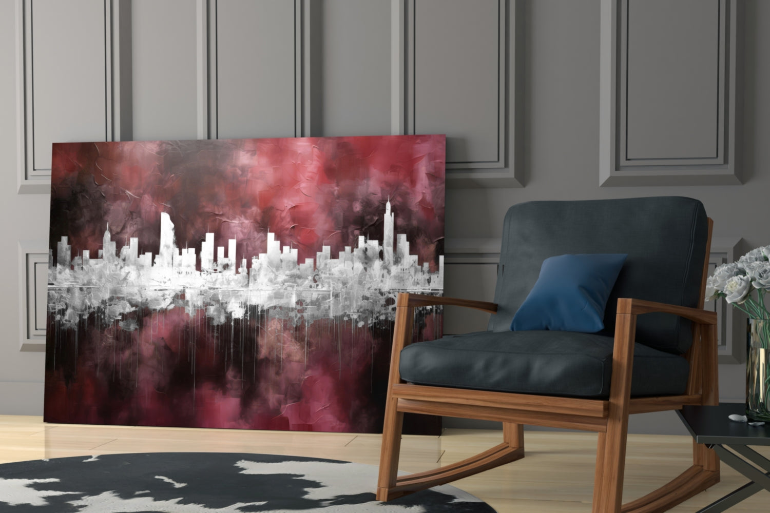 Burgundy Reflected City Glass Wall Art