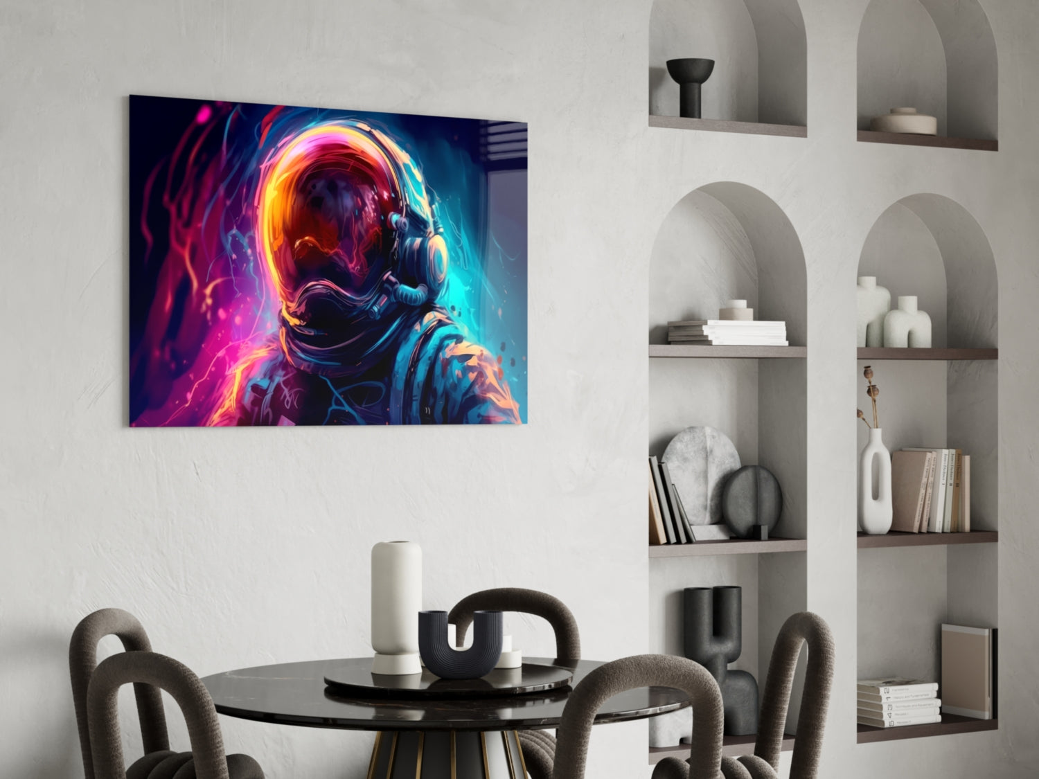Glowing Helmet Astronaut Glass Wall Art