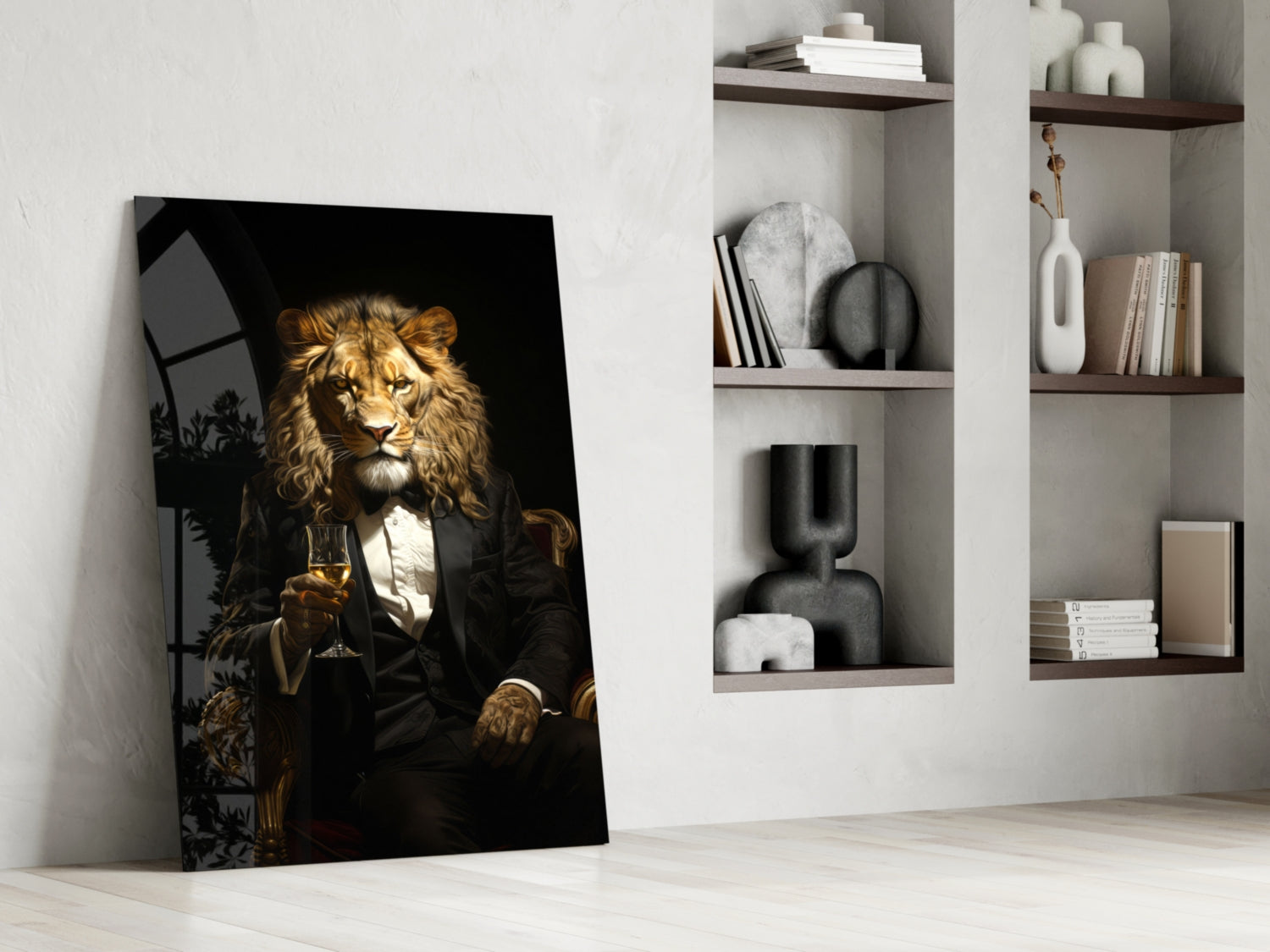 Tuxedo Lion Toasting Wine Glass Wall Art