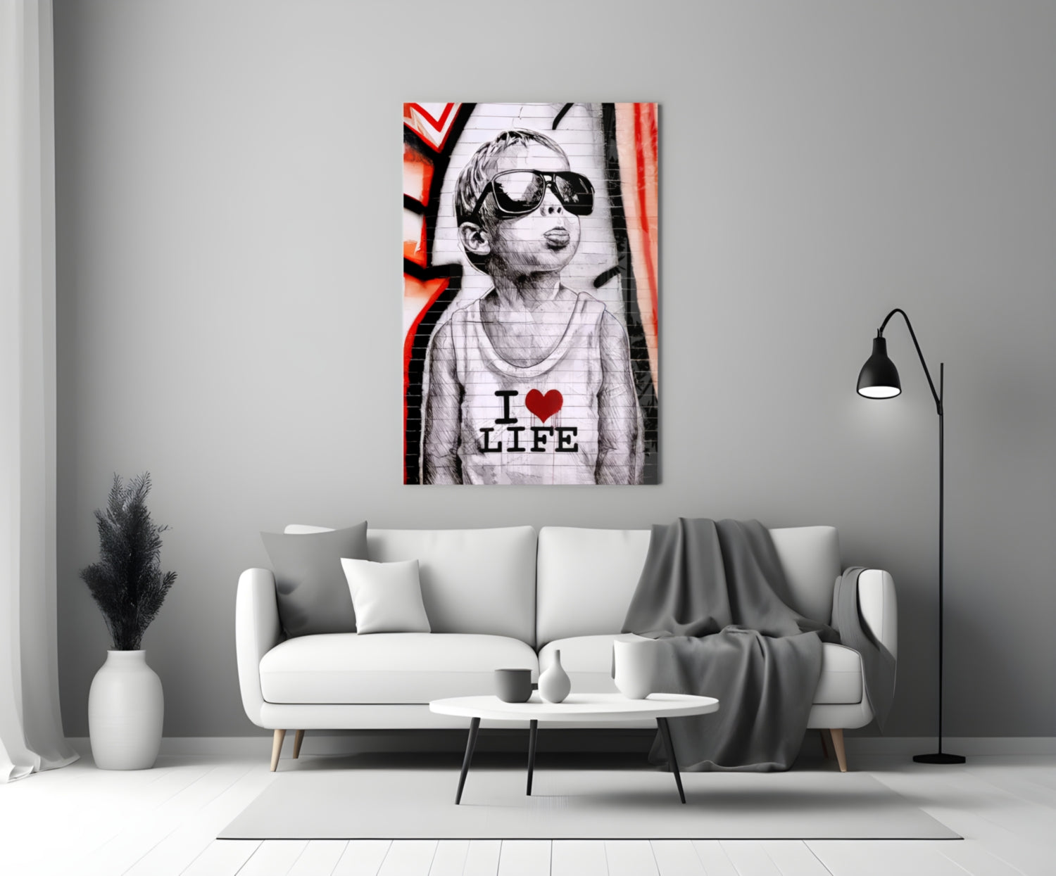 Red Graffiti Sunglasses Boy Glass Wall Art