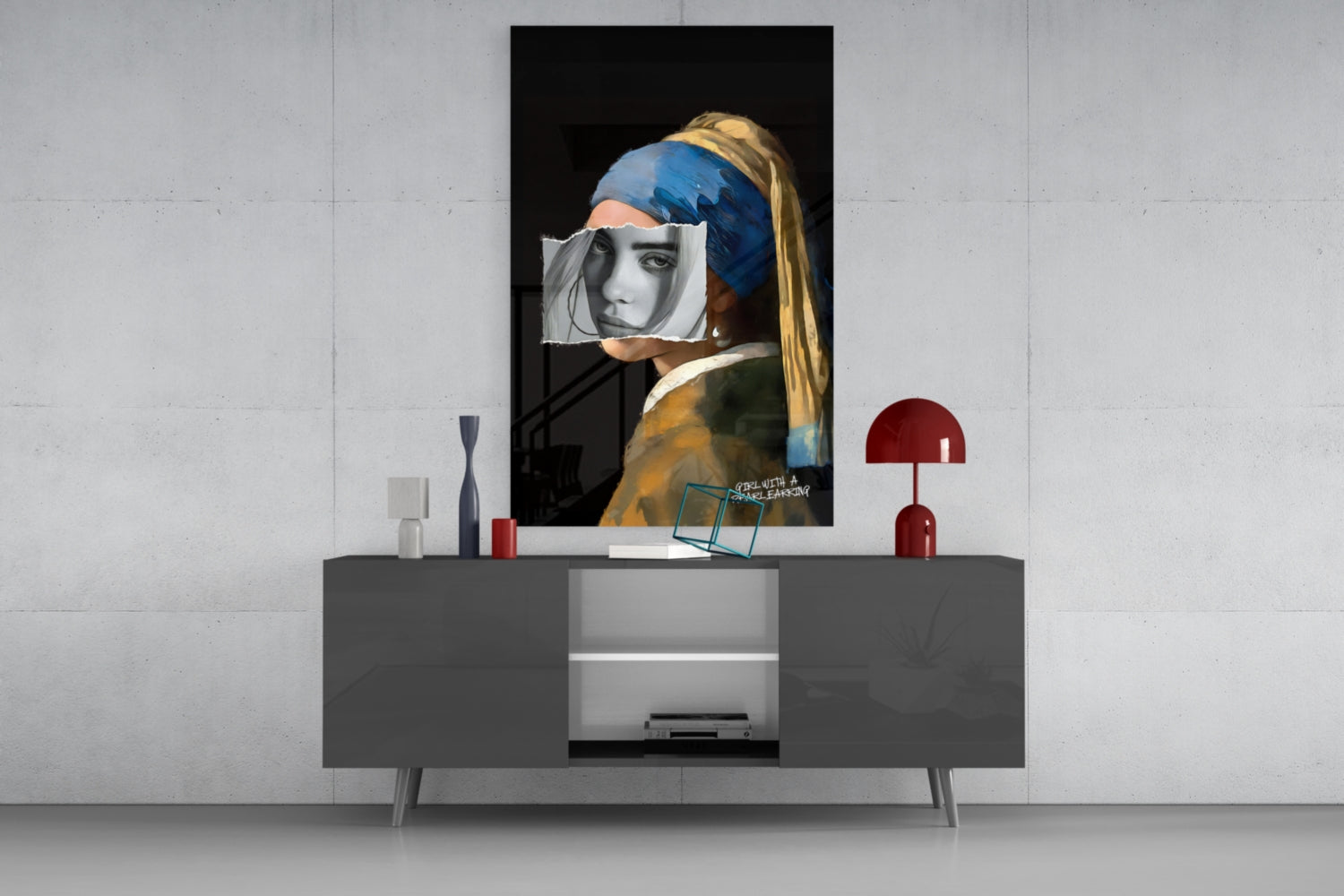 Contemporary Girl with Pearl a Earring Glass Wall Art || Designer Collection
