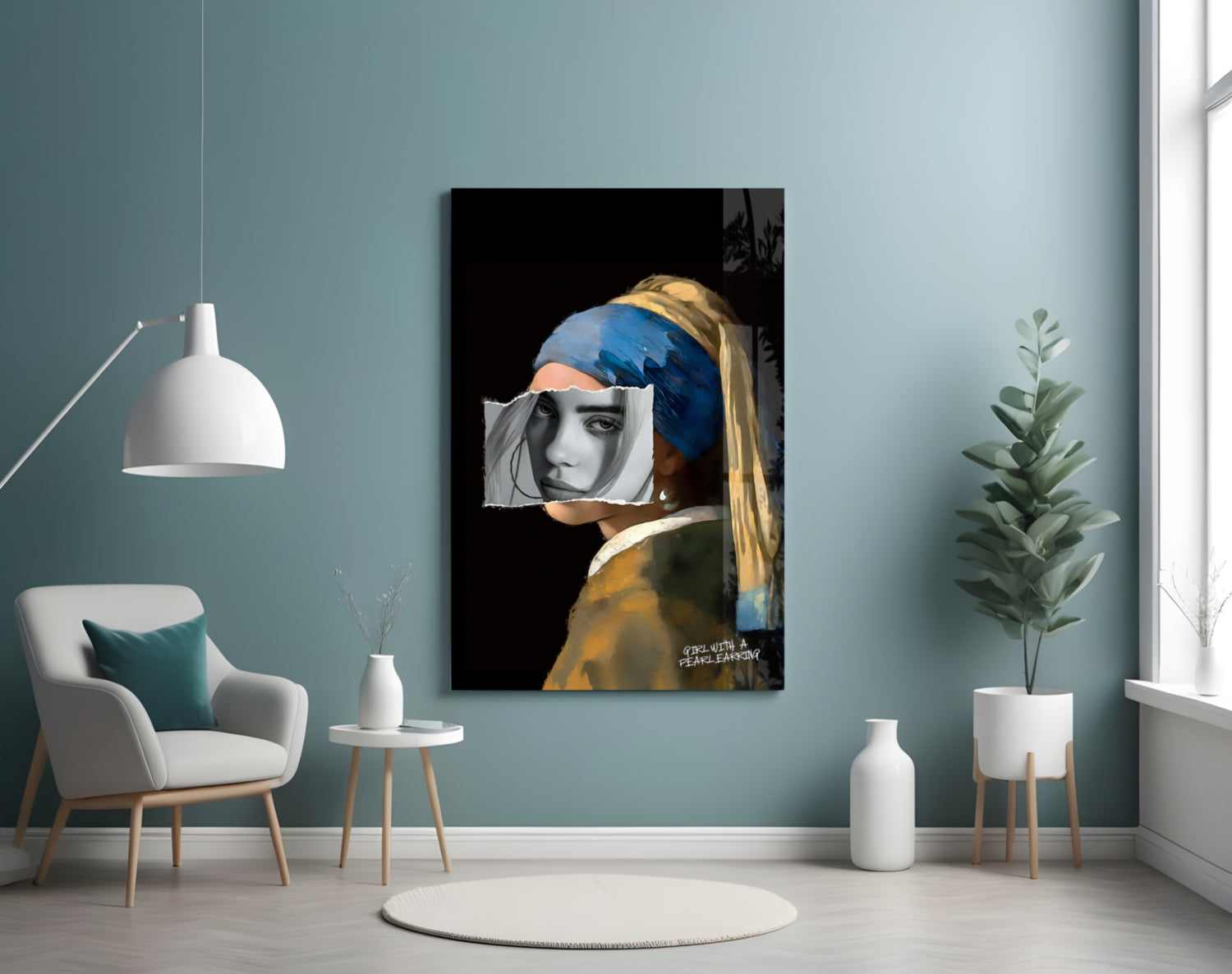 Contemporary Girl with Pearl a Earring Glass Wall Art || Designer Collection