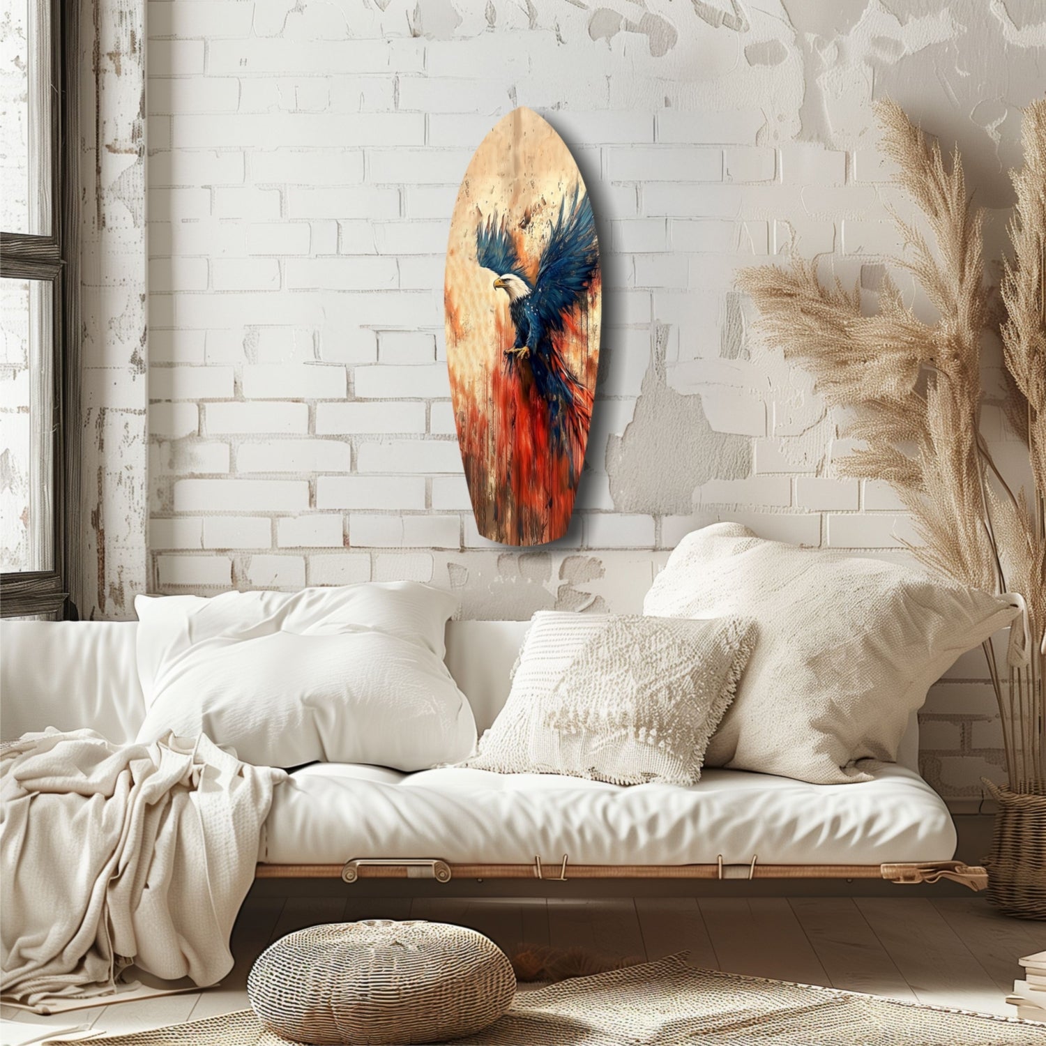 Surfboard Blue Wings Spread American Eagle Glass Wall Art
