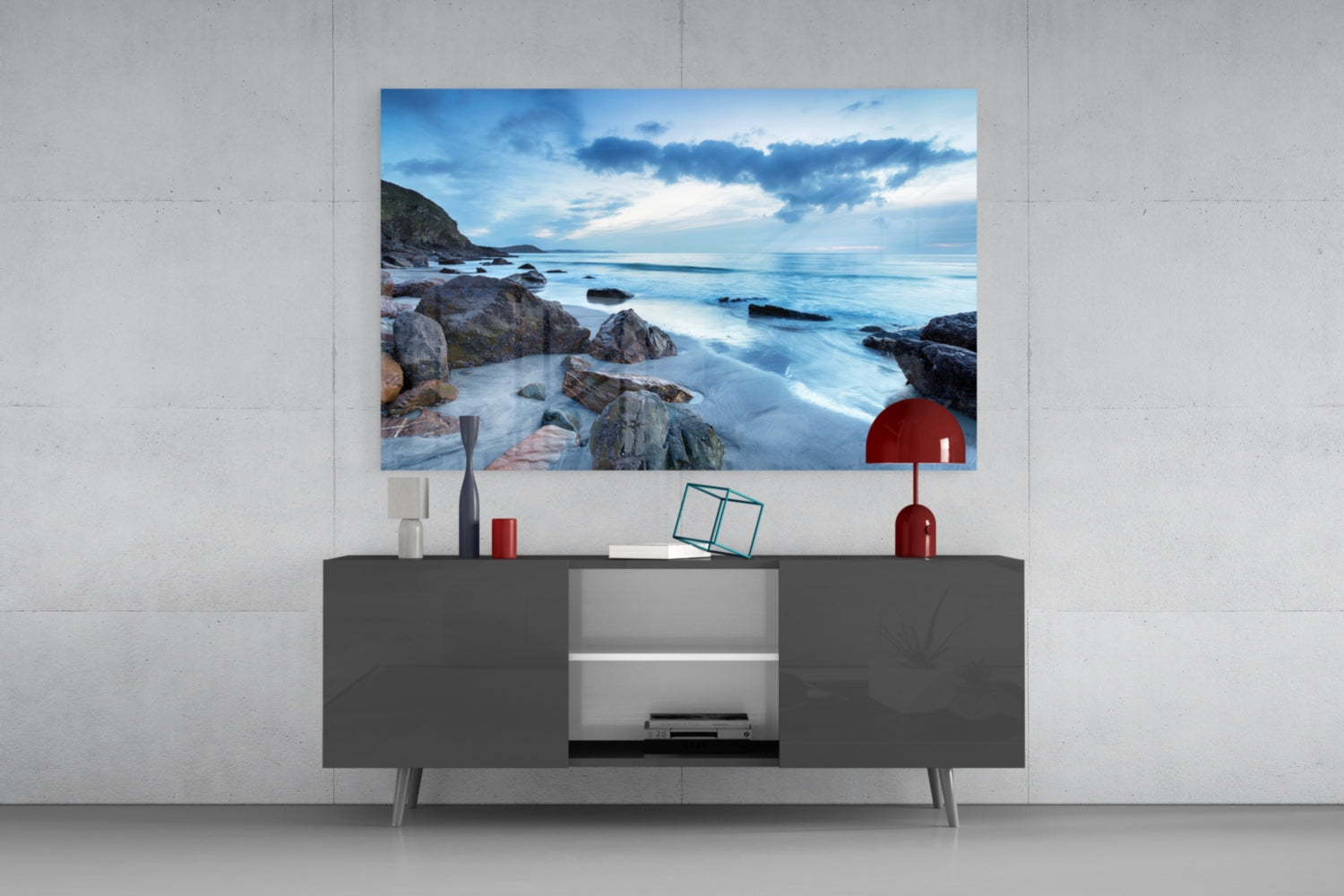 Cool Blue Dusk Beach Sea Landscape Glass Wall Art