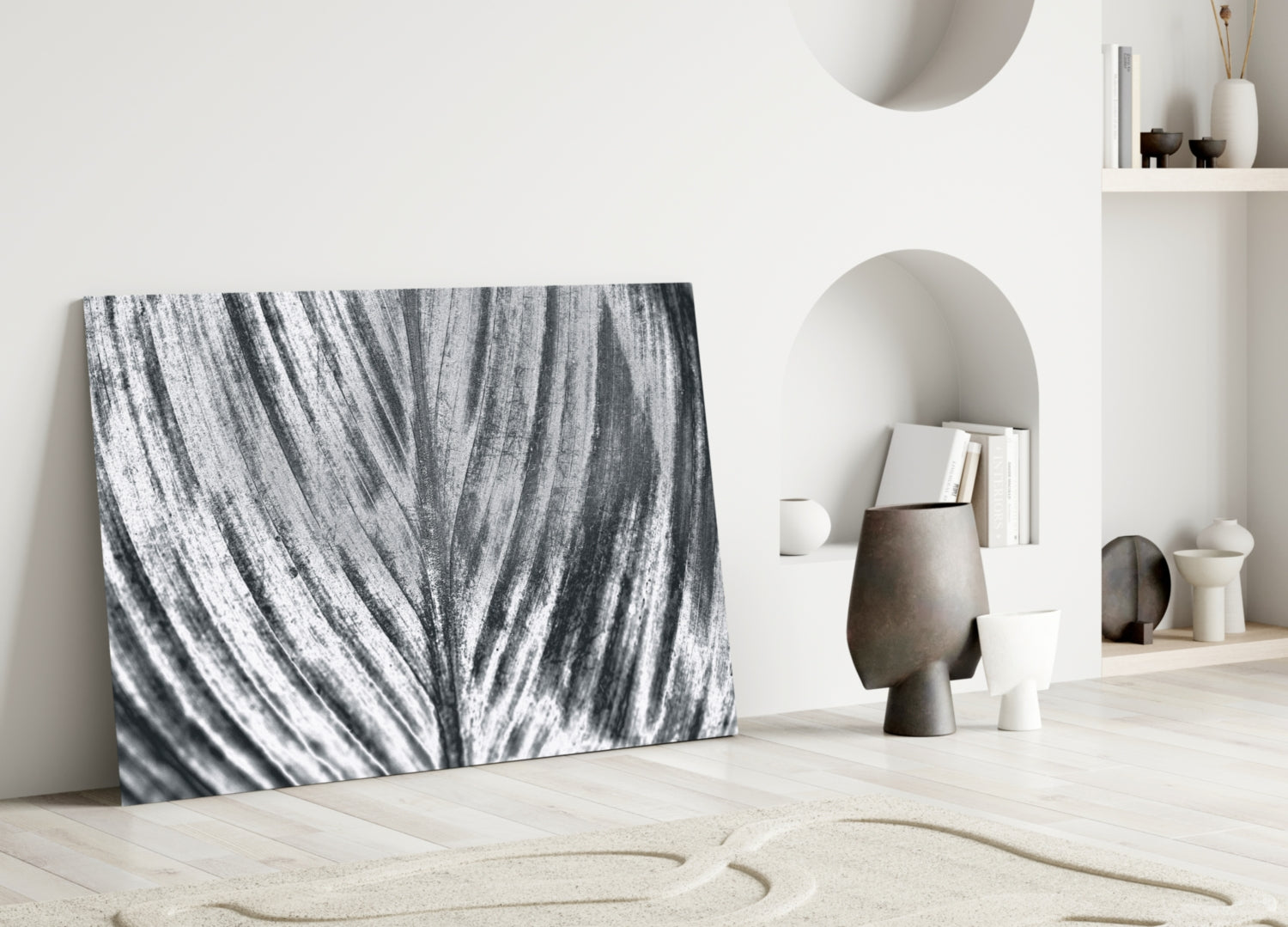 Silver Brushed Leaf Glass Wall Art