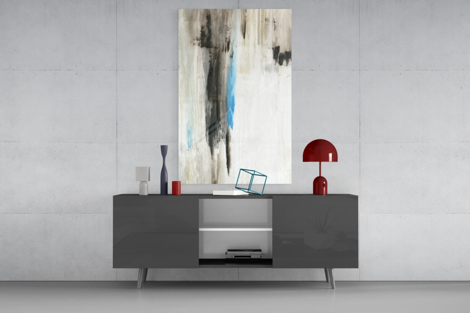 Turquoise Accent Neutral Drip Glass Wall Art
