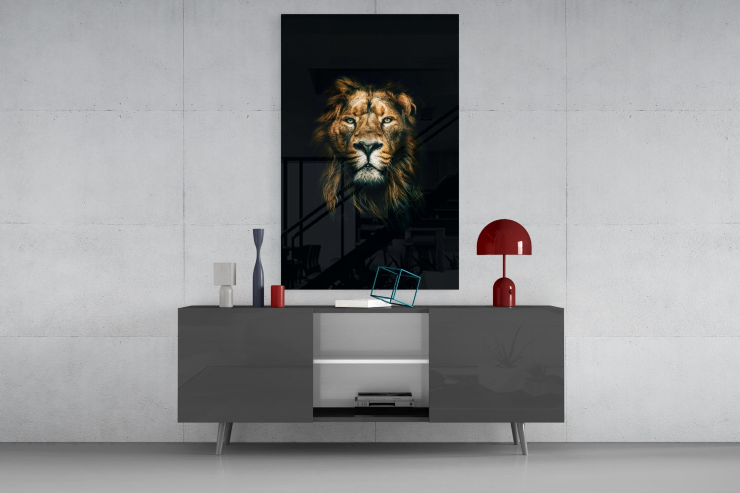 Golden Mane Lion Portrait Glass Wall Art