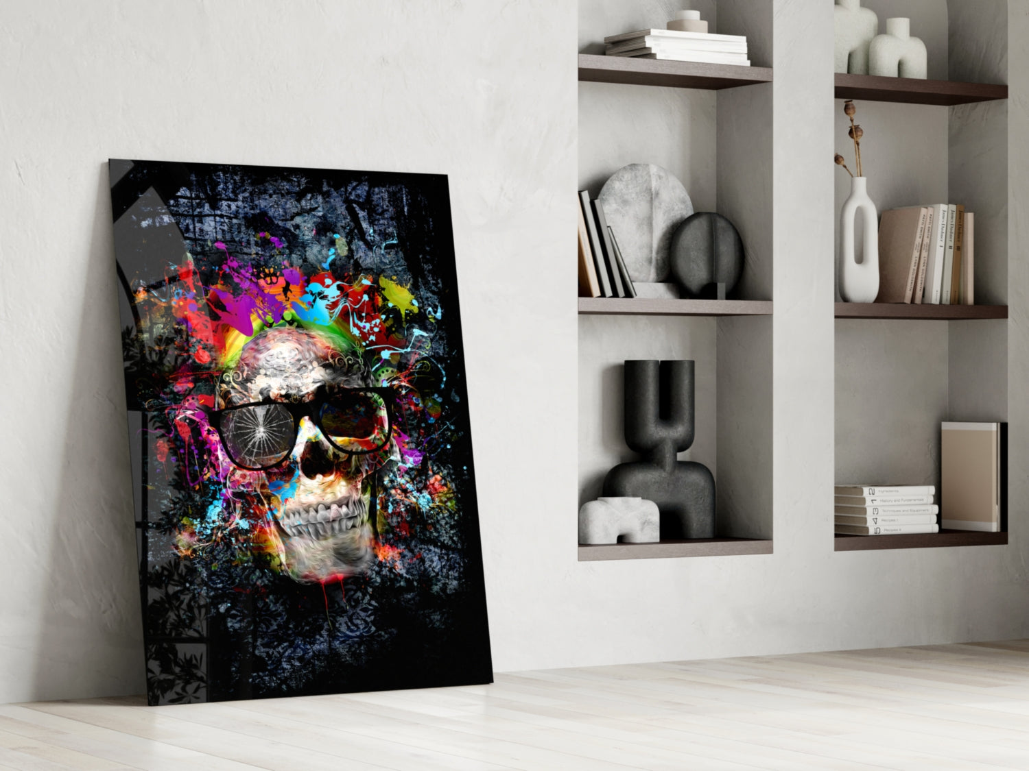 Paint Splash Sunglasses Skull Glass Wall Art
