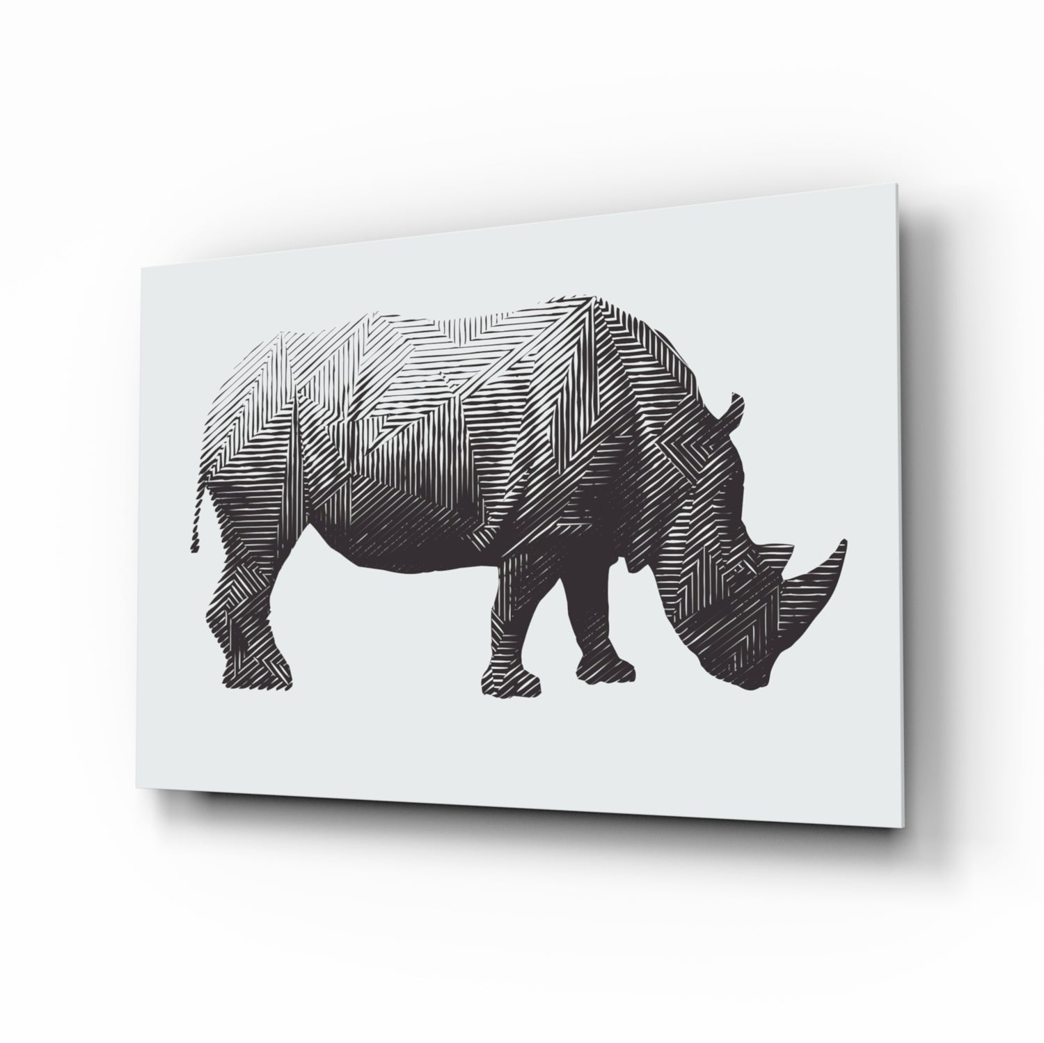 Geometric Line Rhino Glass Wall Art
