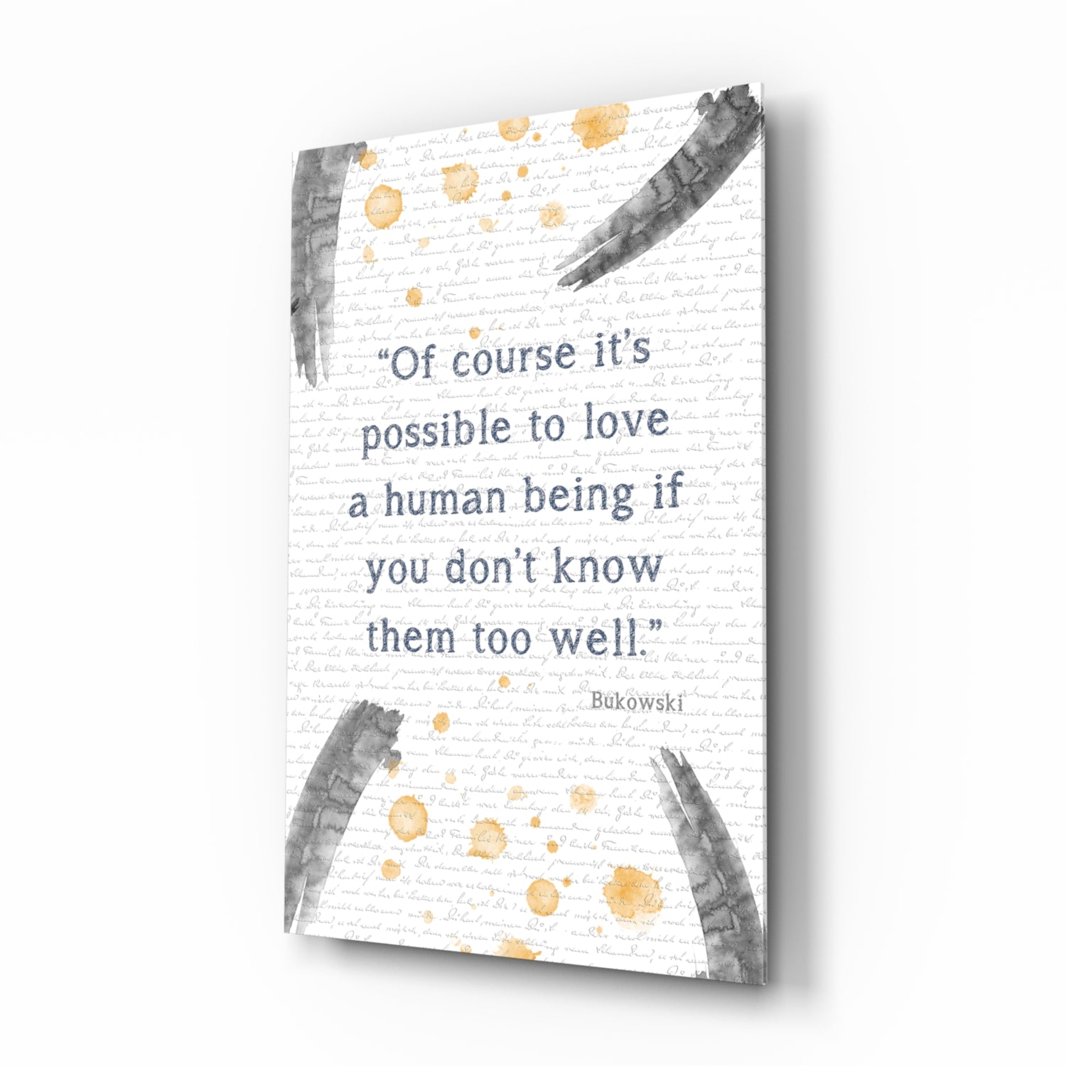 Gray Brush Gold Dots Love Quote Glass Wall Art