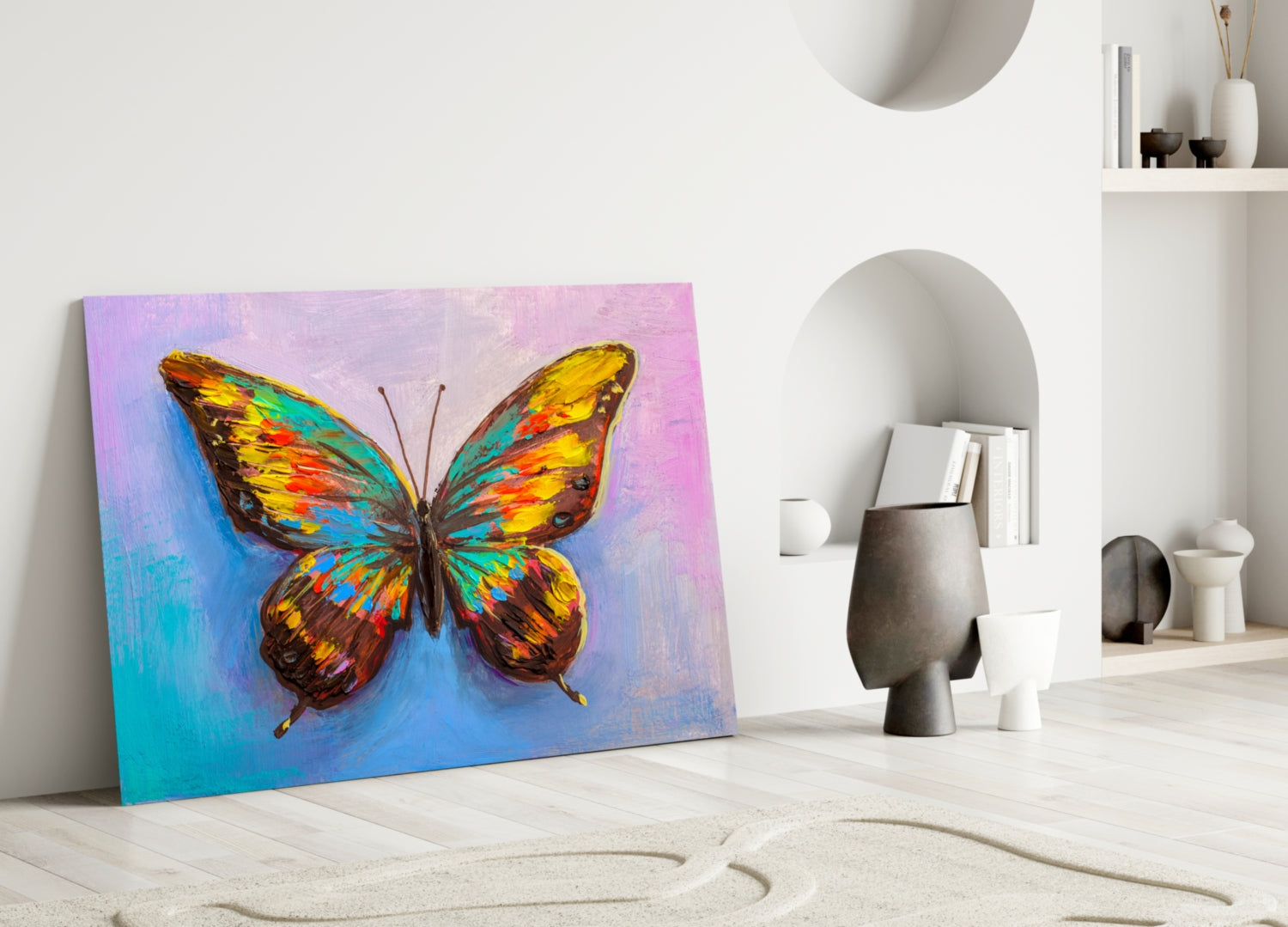 Rainbow Oil Paint Butterfly Glass Wall Art