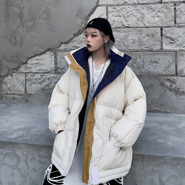Winter Jacket Female Coat Patchwork Windbreaker Women Padded Zipper Outwear Parka Thick Streetwear