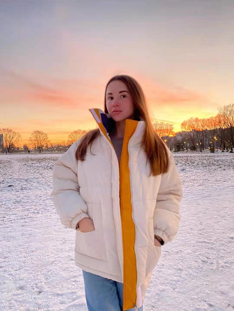 Winter Jacket Female Coat Patchwork Windbreaker Women Padded Zipper Outwear Parka Thick Streetwear