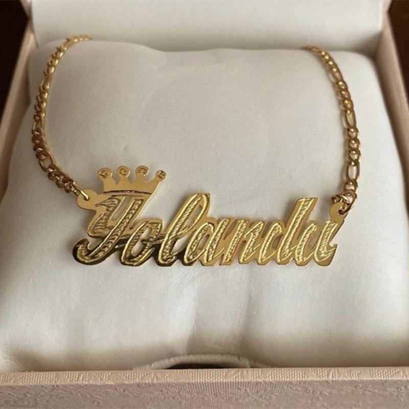 nowadaysfashion Personalize Custom Name Crown Necklace Nameplate Pendant Necklace Made Any Name