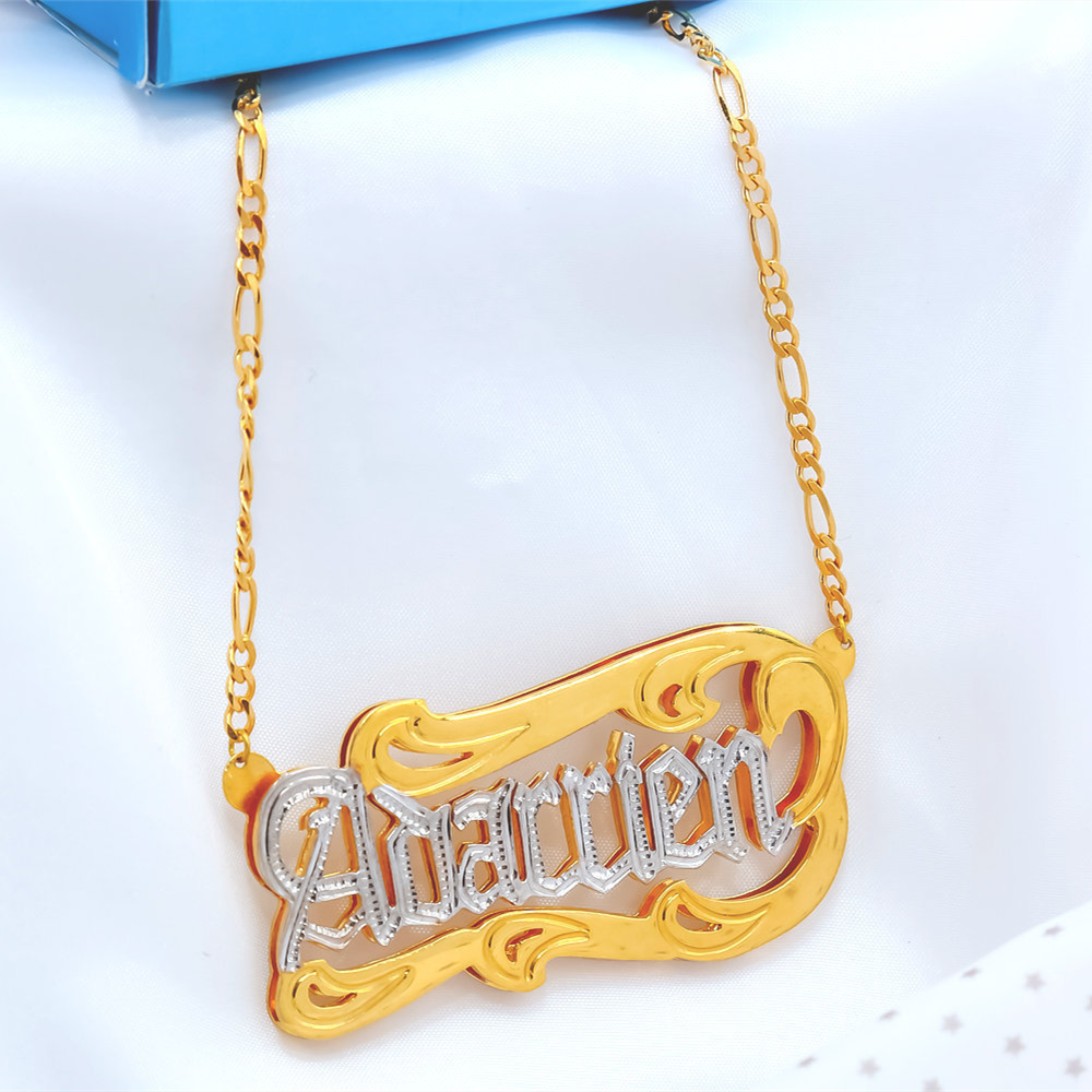 nowadaysfashion Customized Name Necklace Double 18K Gold plated Nameplate 3D Necklace Personalized Choker